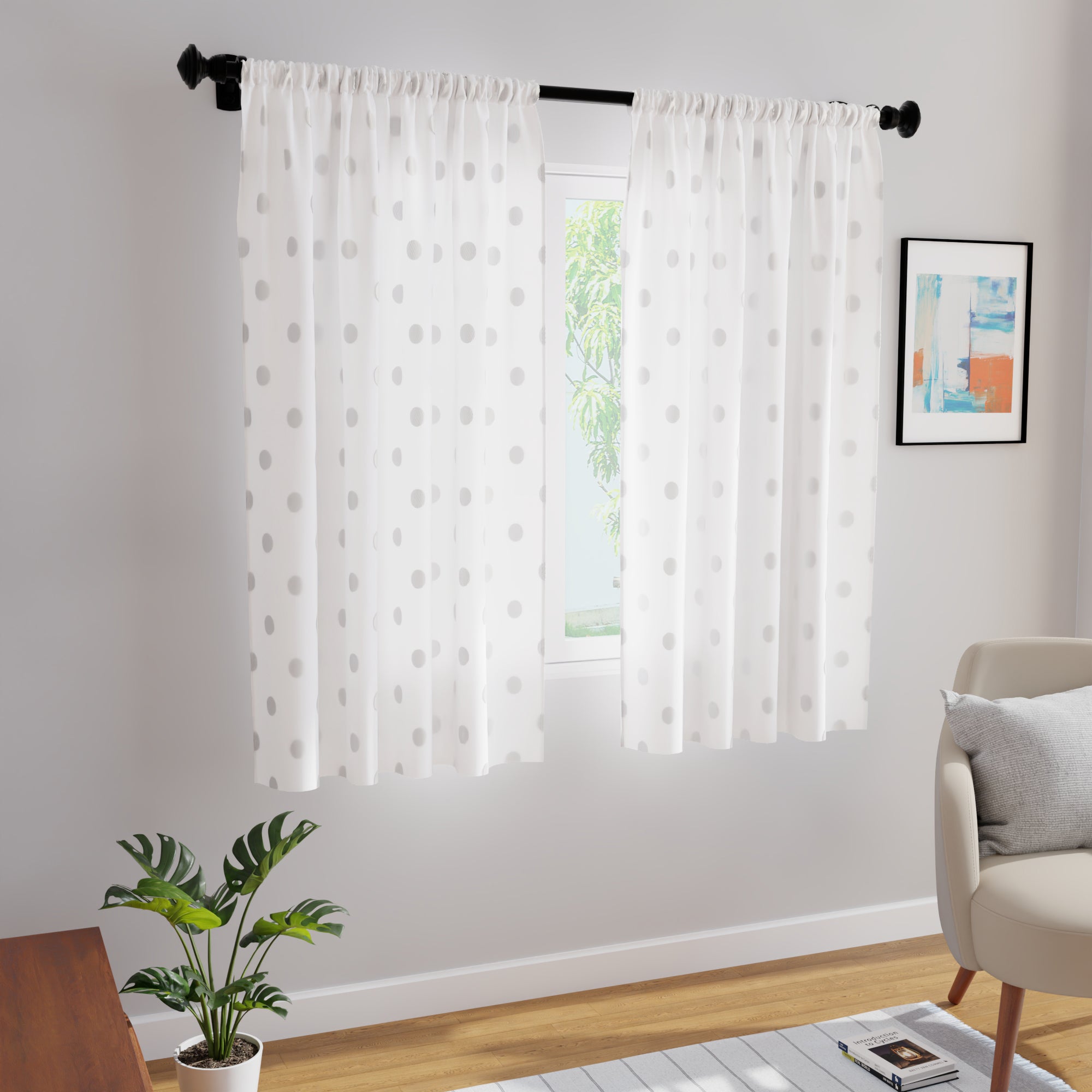 Polyester Dollar White Curtain (Pack of 2)