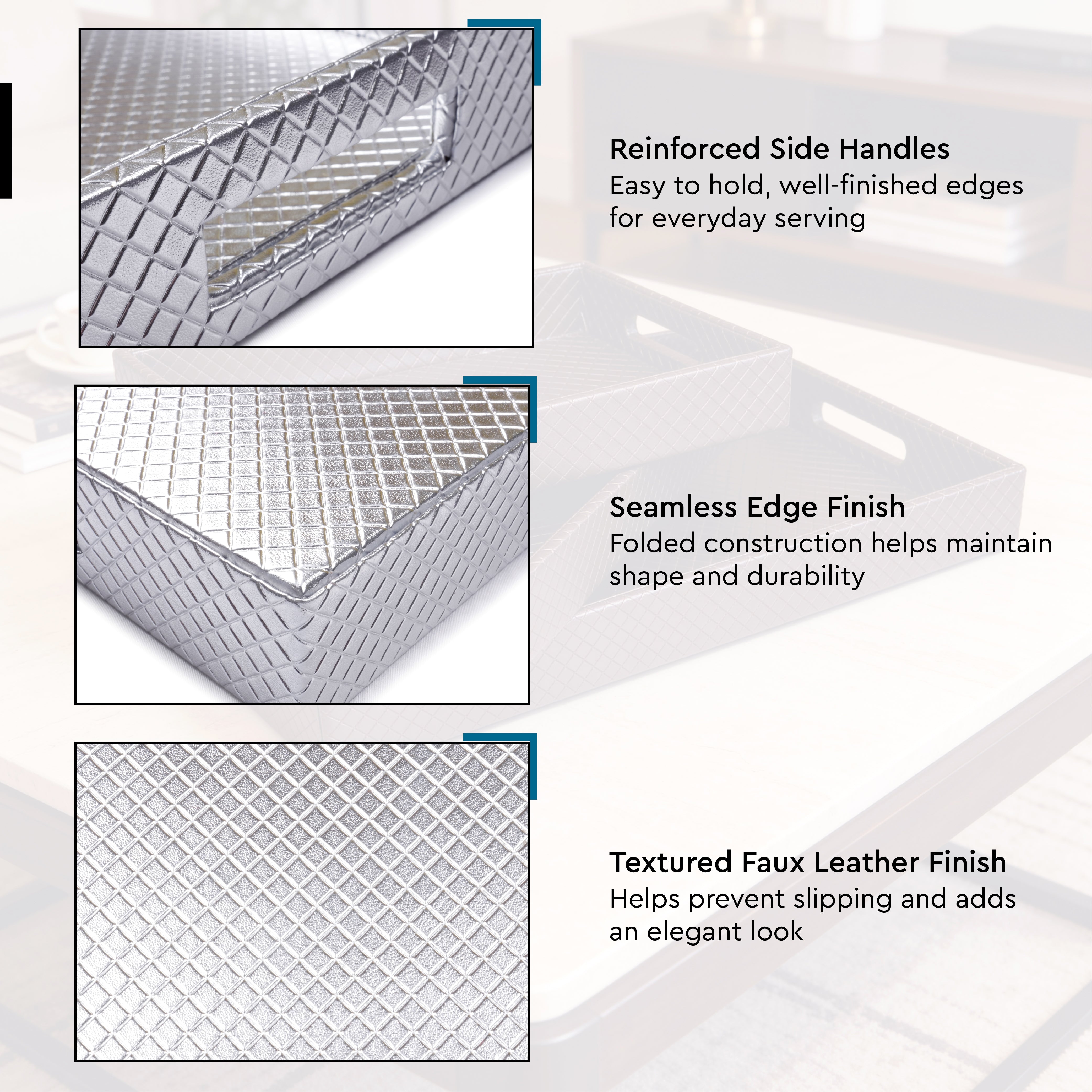 Leather Silver Leather Serving Tray Combo