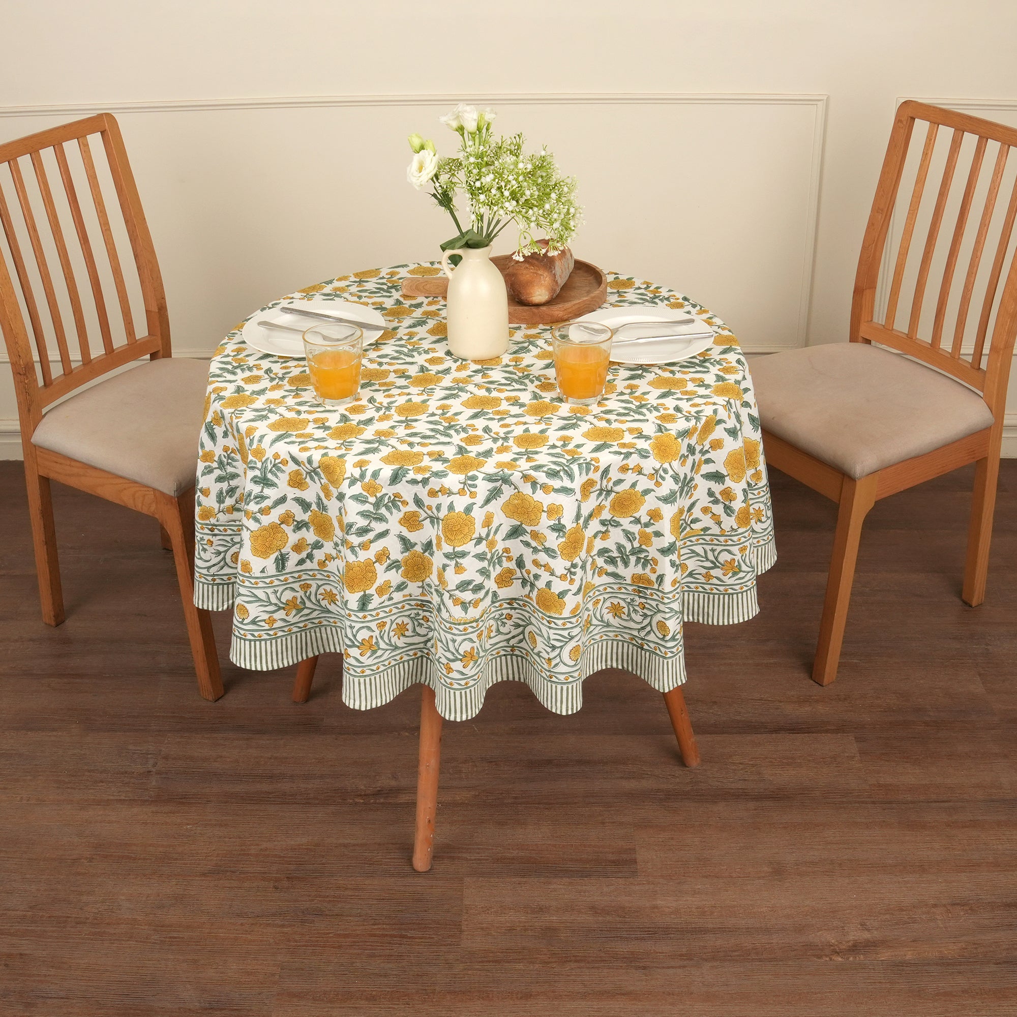 Jaipuri Hand block Print Cotton Yellow Tablecloth