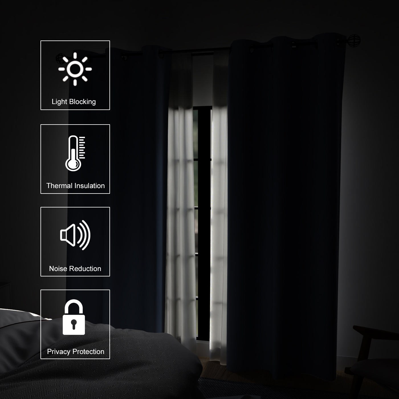 Blackout Navy Blue Curtain (Pack of 2)
