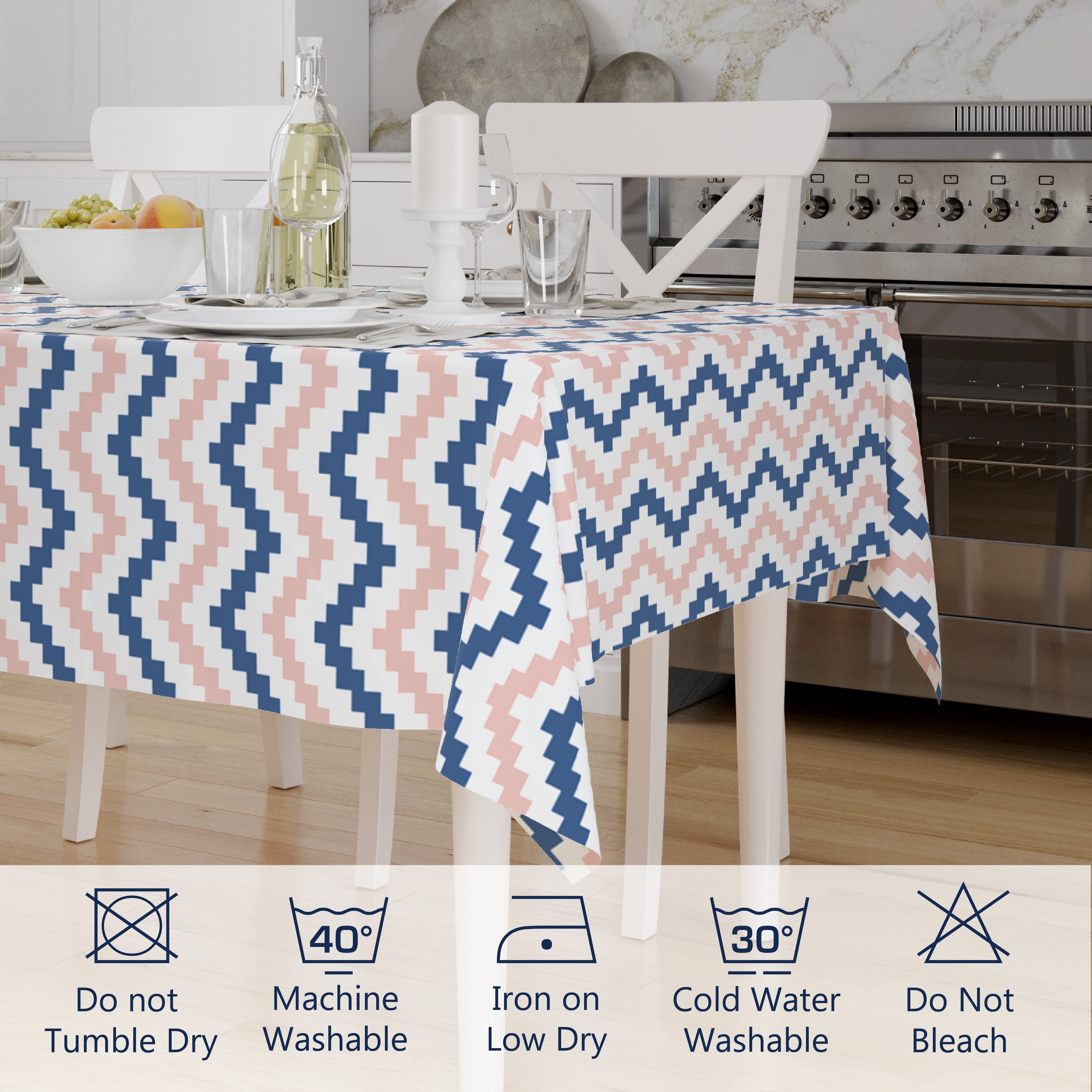 Polyester Chevron Blue Table Cloth (Pack of 1)