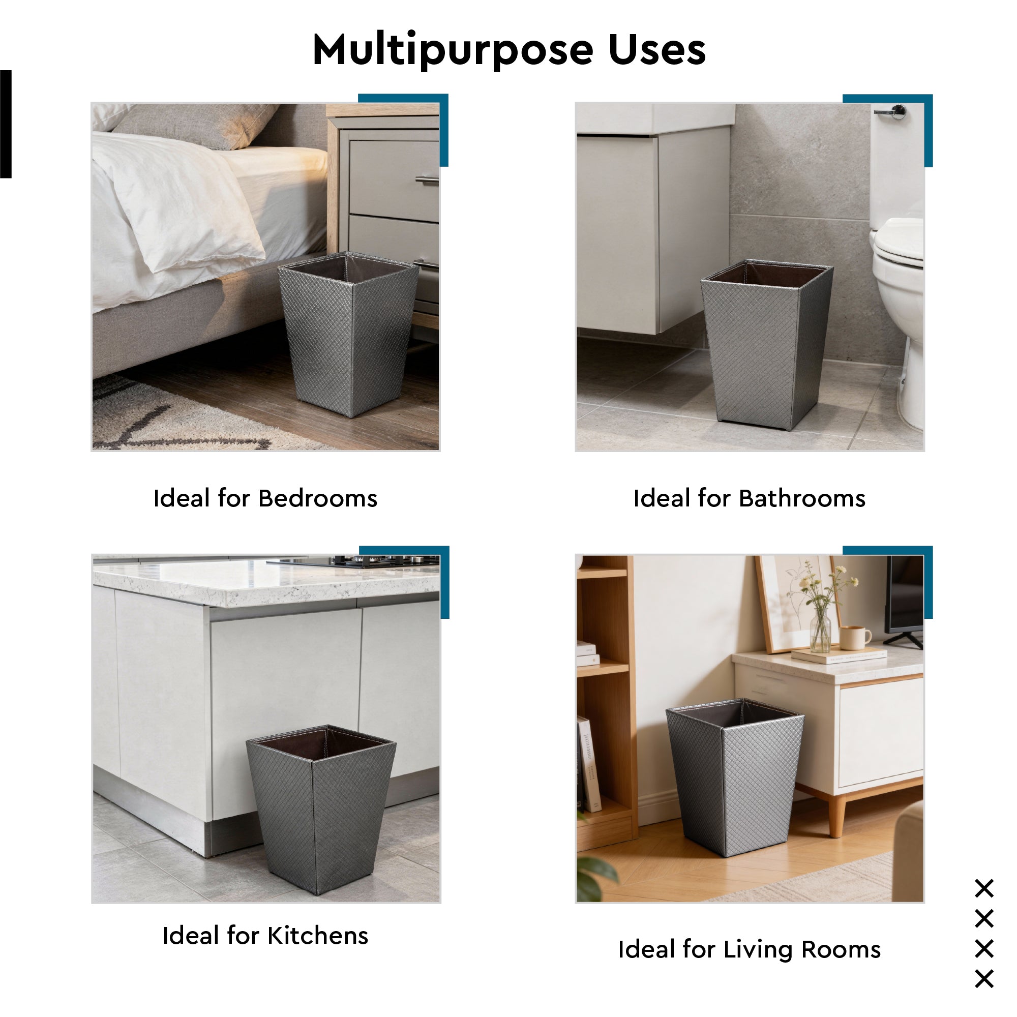 Faux Leather Grey Leather Dustbin
