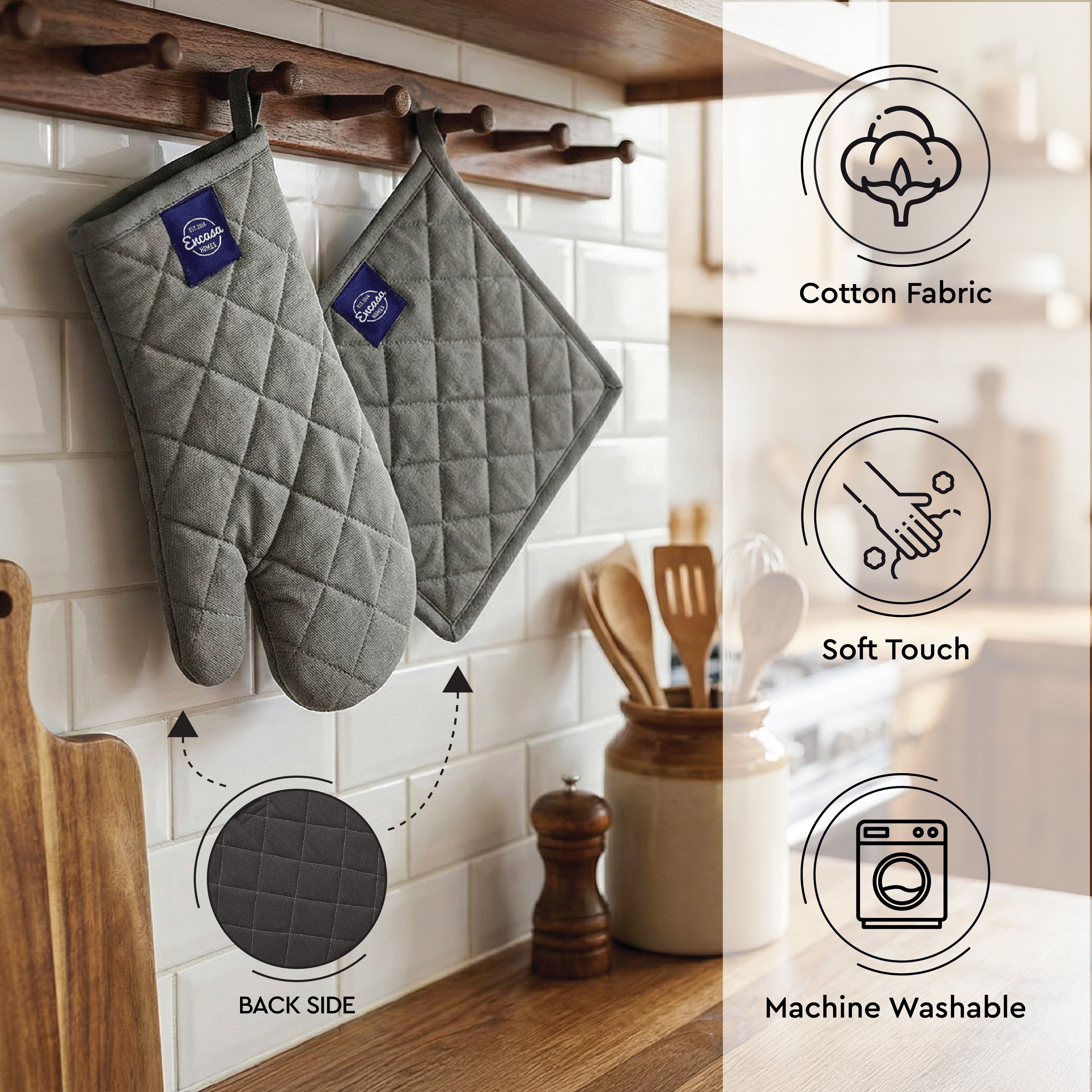 Cotton Grey Oven Glove & Pot Holder