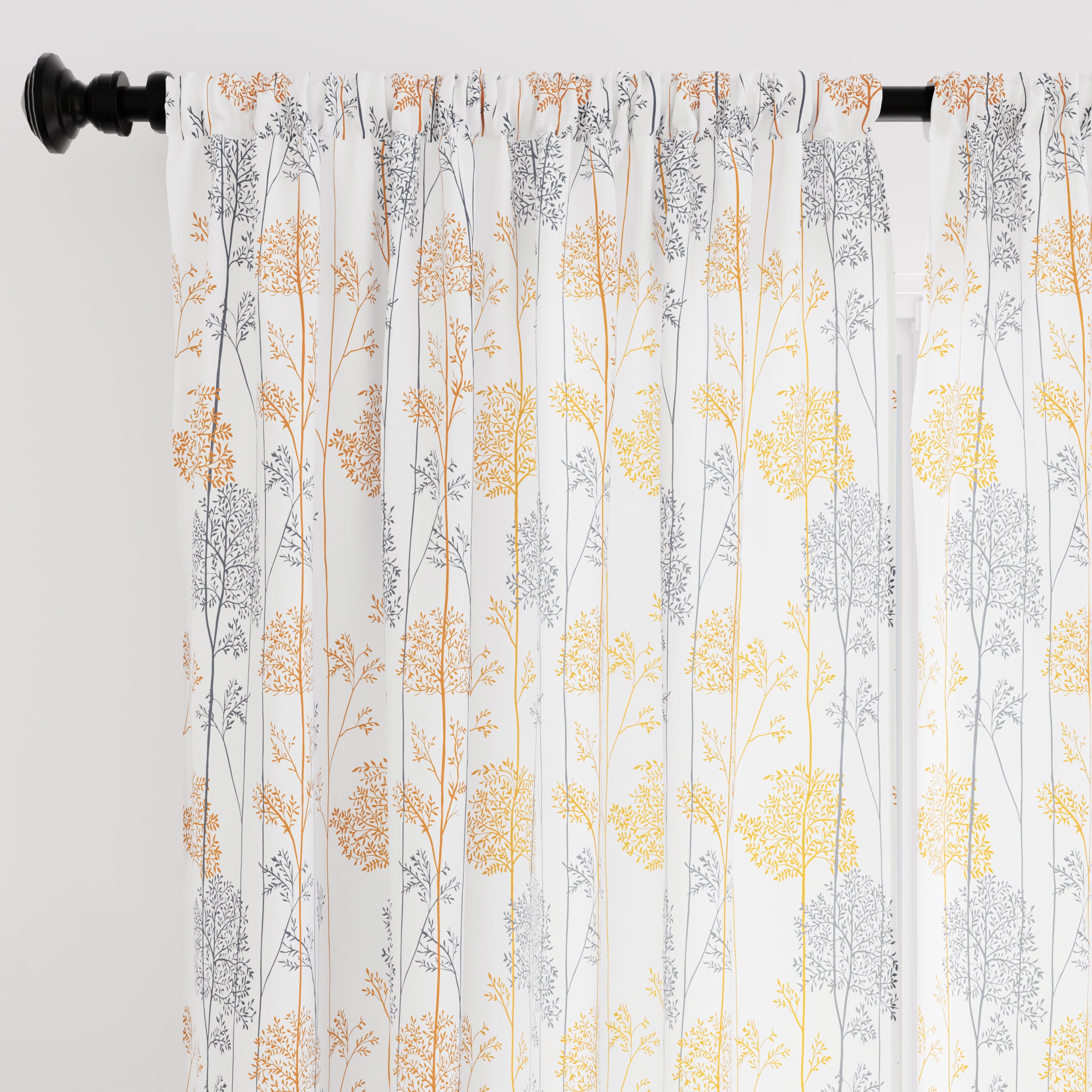 Polyester Branches Orange Curtain (Pack of 2)