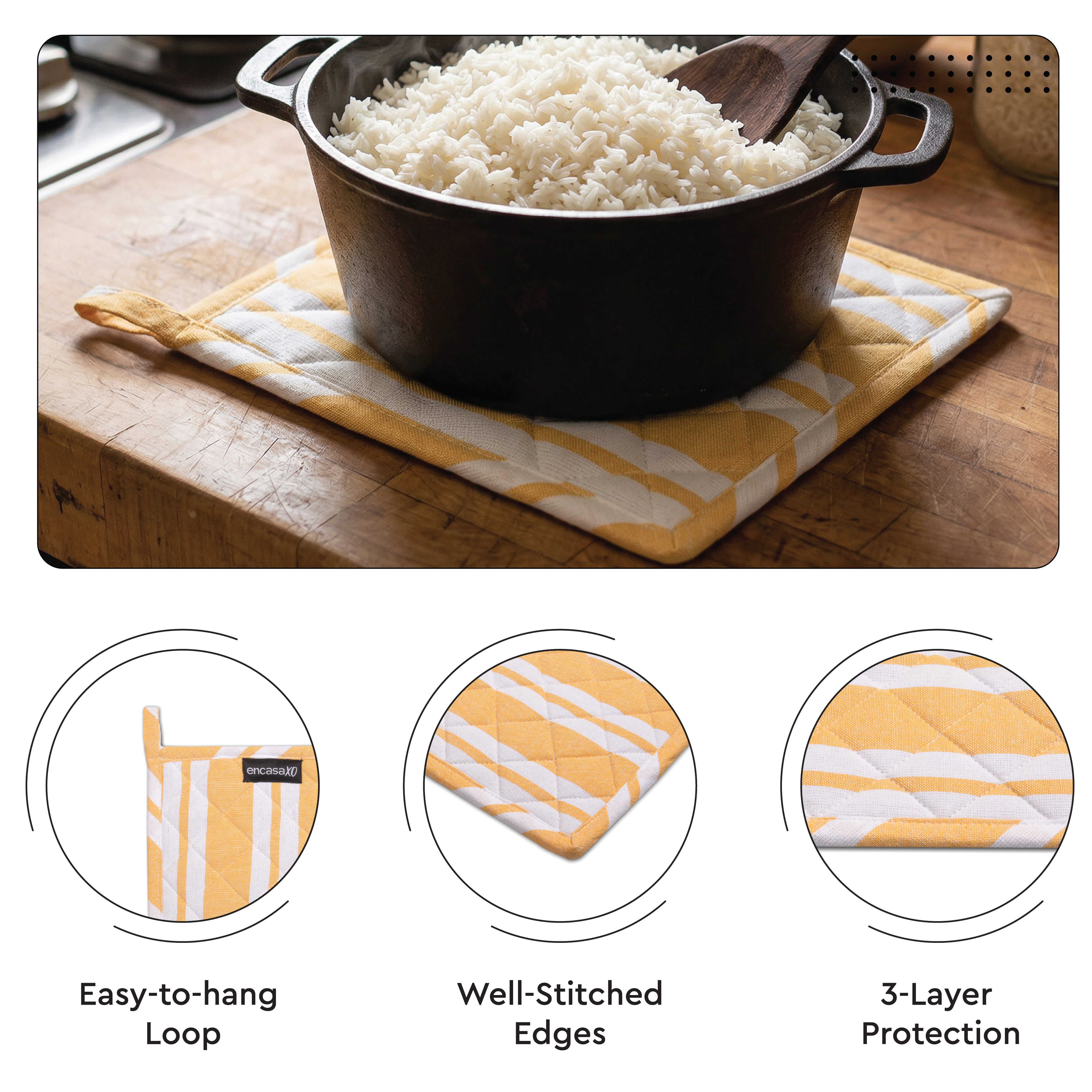 Cotton Franca Yellow Stripes Apron, Oven Glove & Pot Holder