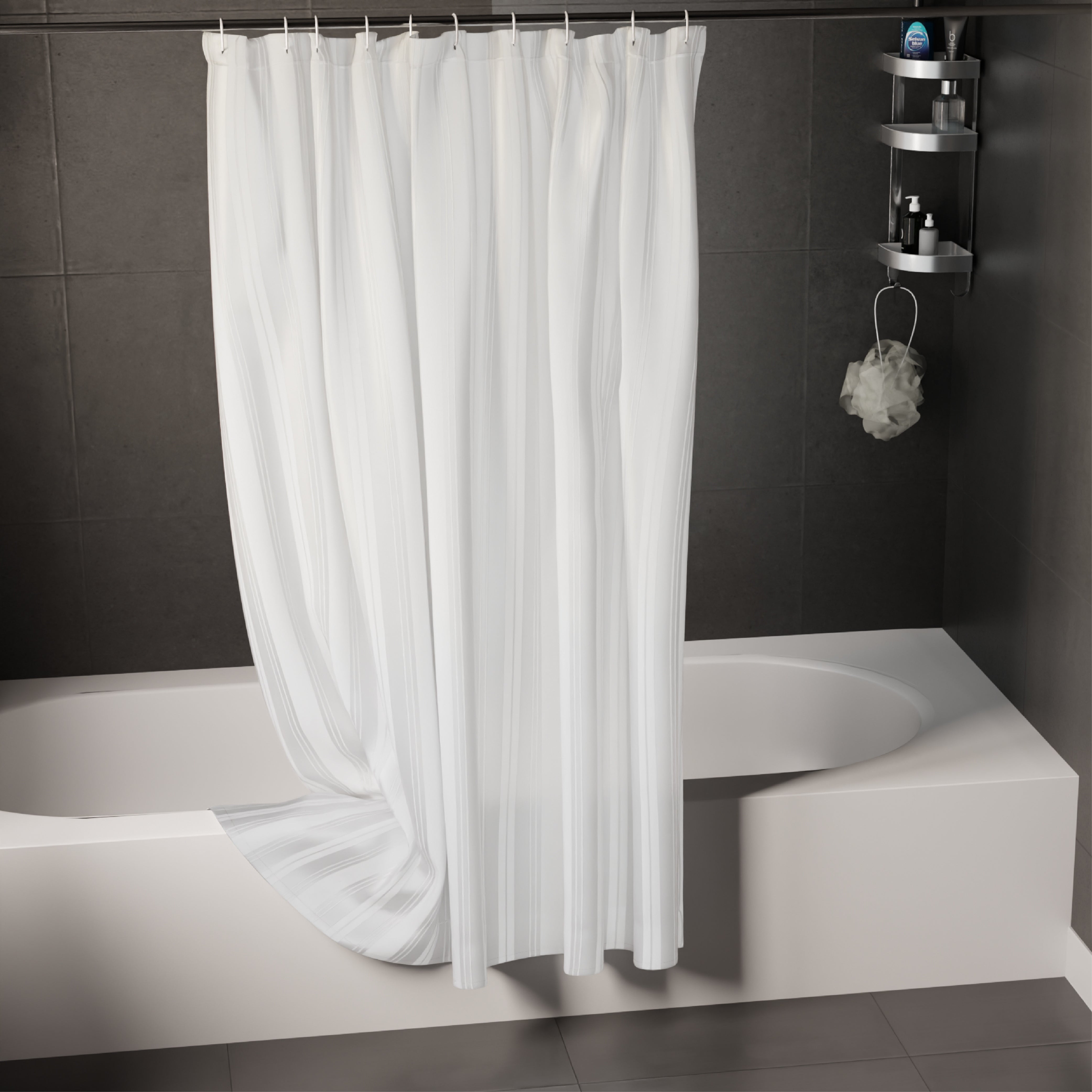 Polyester Stripe White Shower Curtain (Pack of 1)