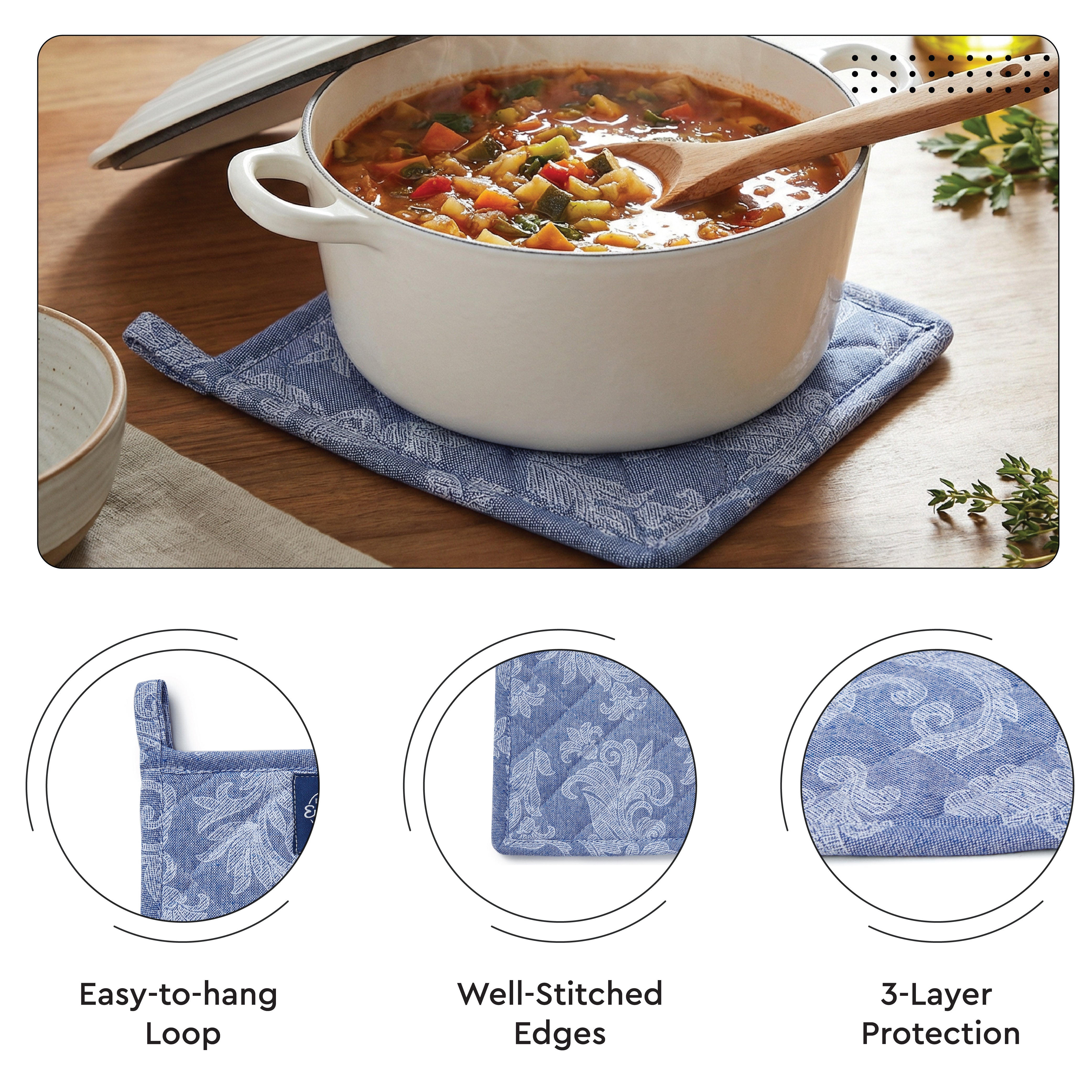 Cotton Floral Blue Oven Glove & Pot Holder