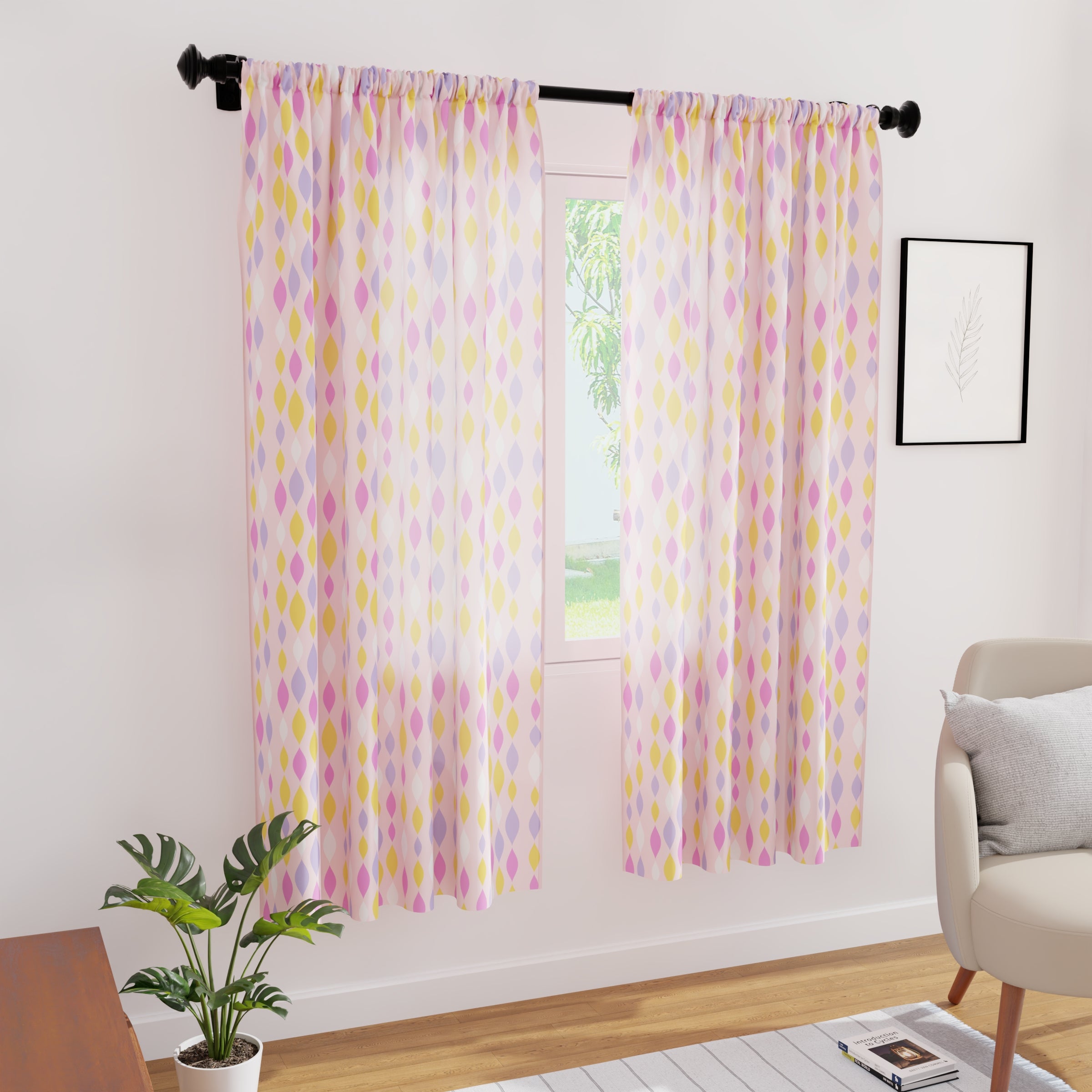 Polyester Teardrops Pink Curtain (Pack of 2)
