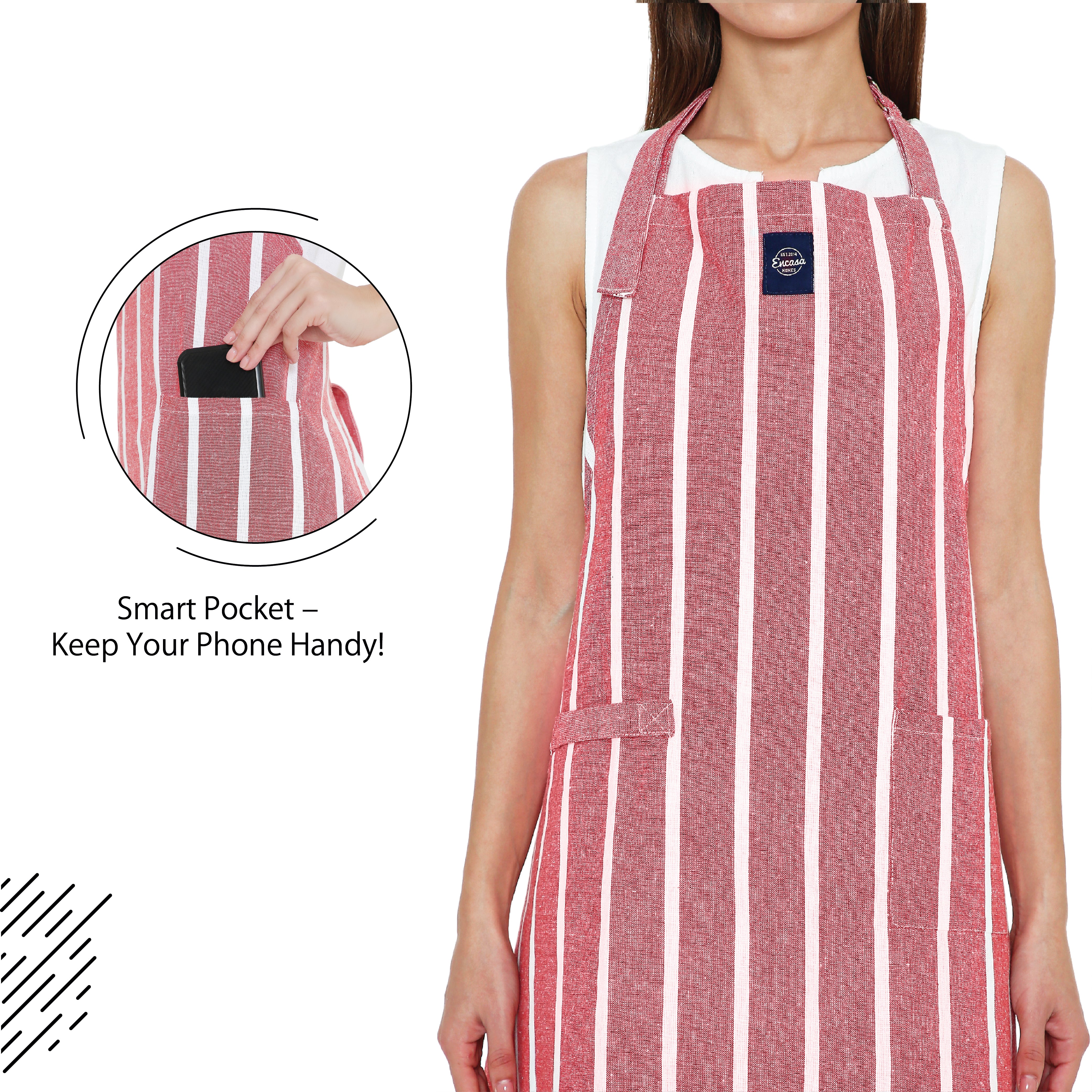 Cotton Roma Red Stripes Apron (Pack of 1)