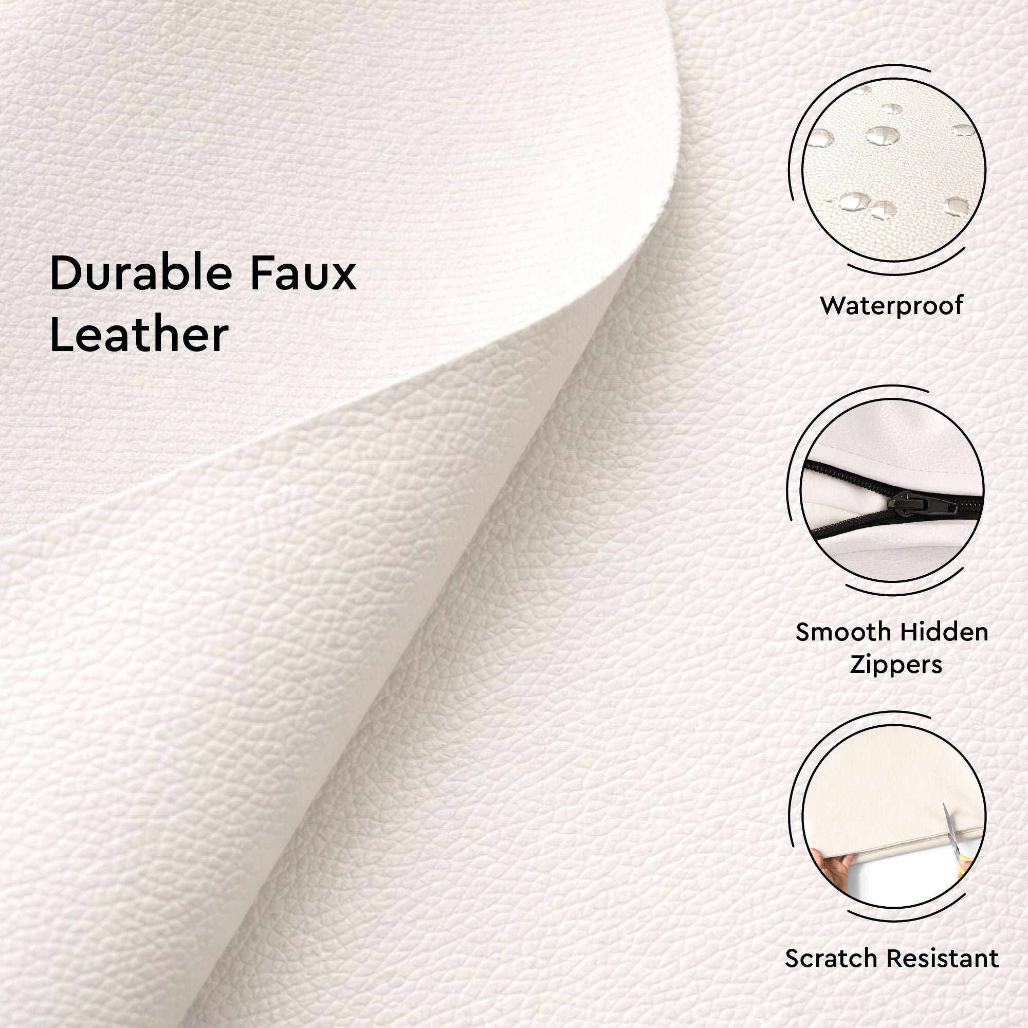 PVC Leather Cream Cushion Cover (Pack of 2)