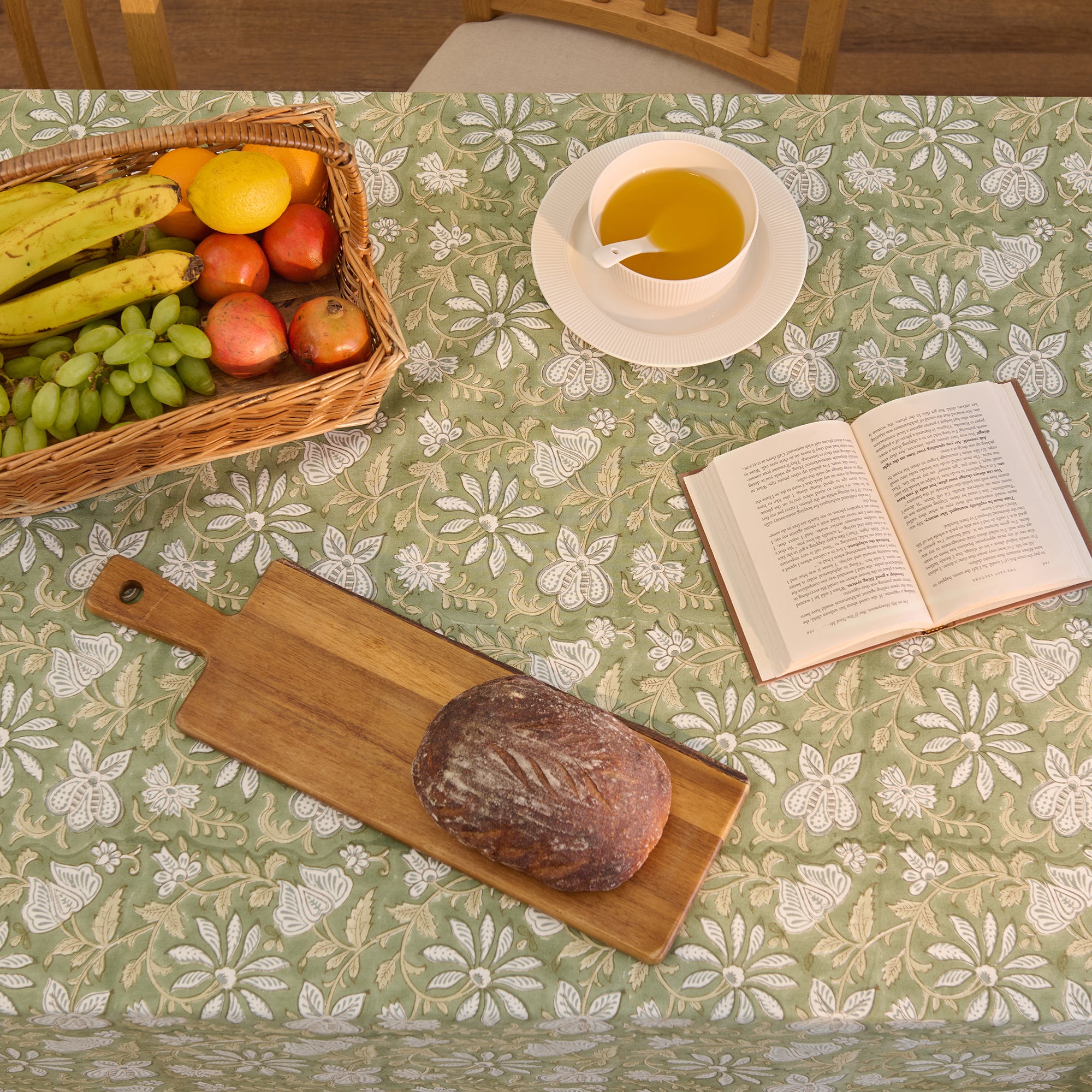 Jaipuri Hand block Print Cotton Sage Green Tablecloth