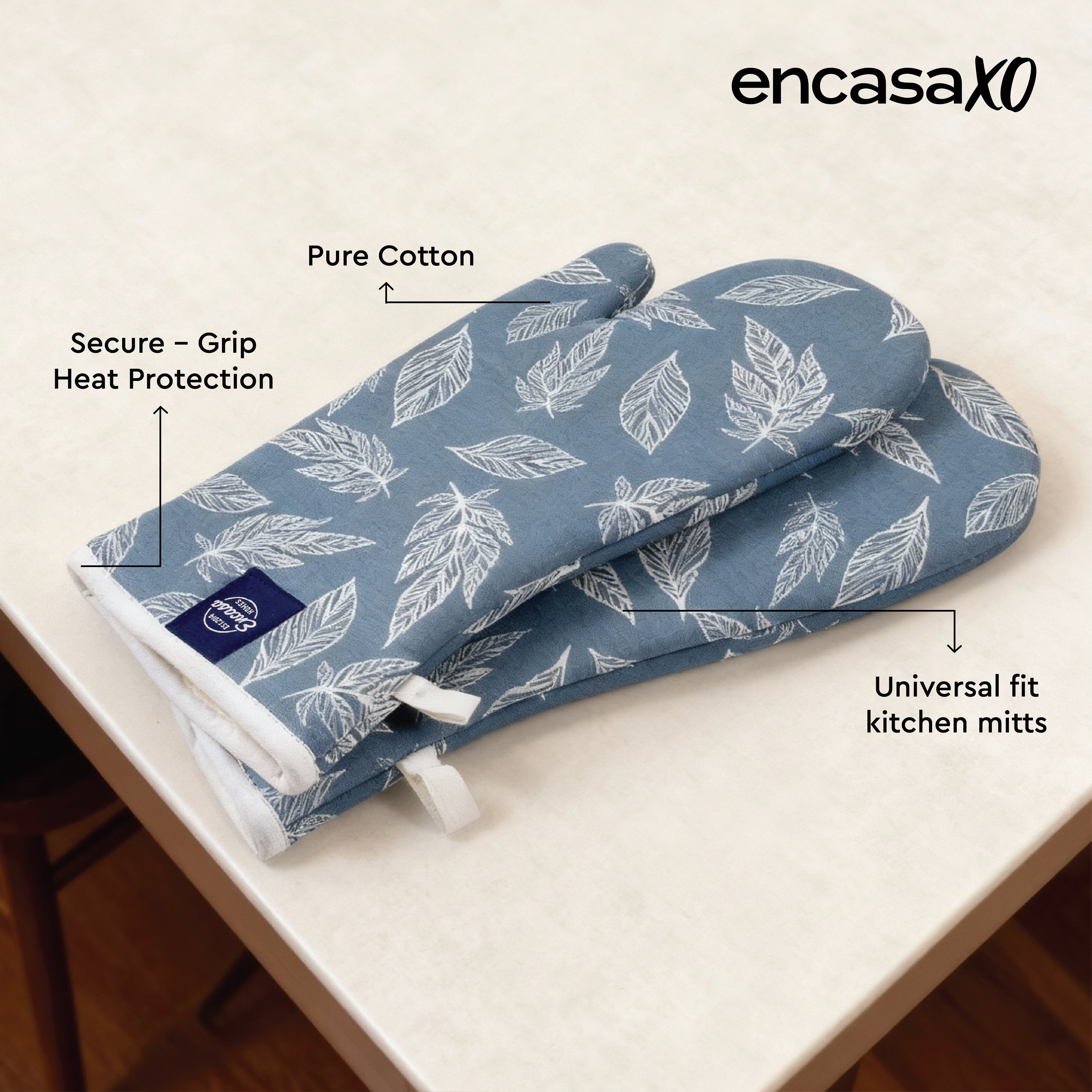 20s Sheeting Big Leaf Blue Oven Gloves (Pack of 2)