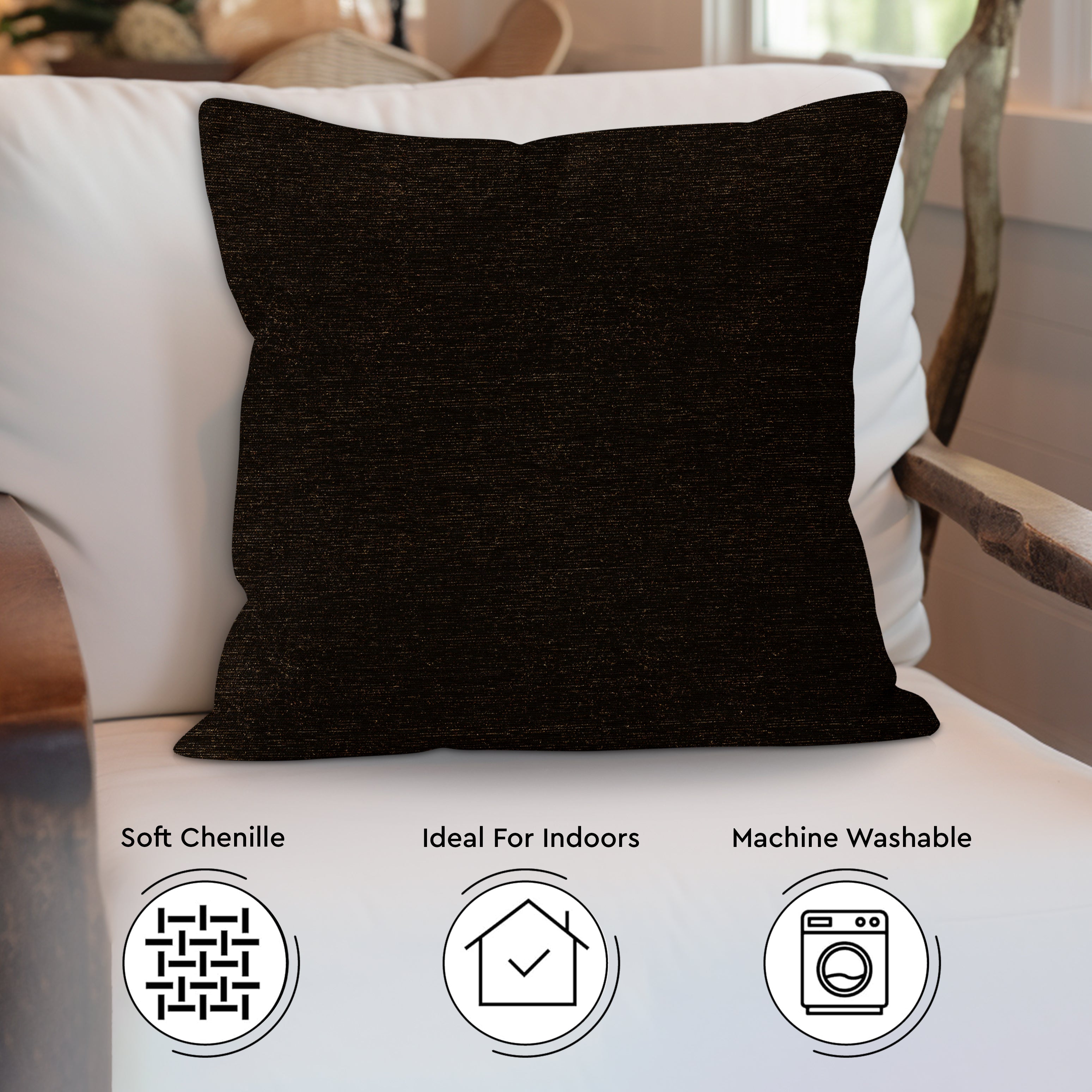 Chenille Black 1 Cushion Cover (Pack of 2)