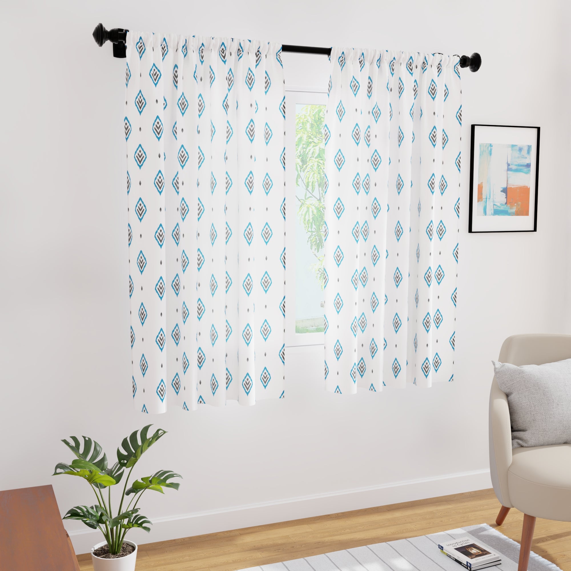 Polyester Diamond Turq Curtain (Pack of 2)