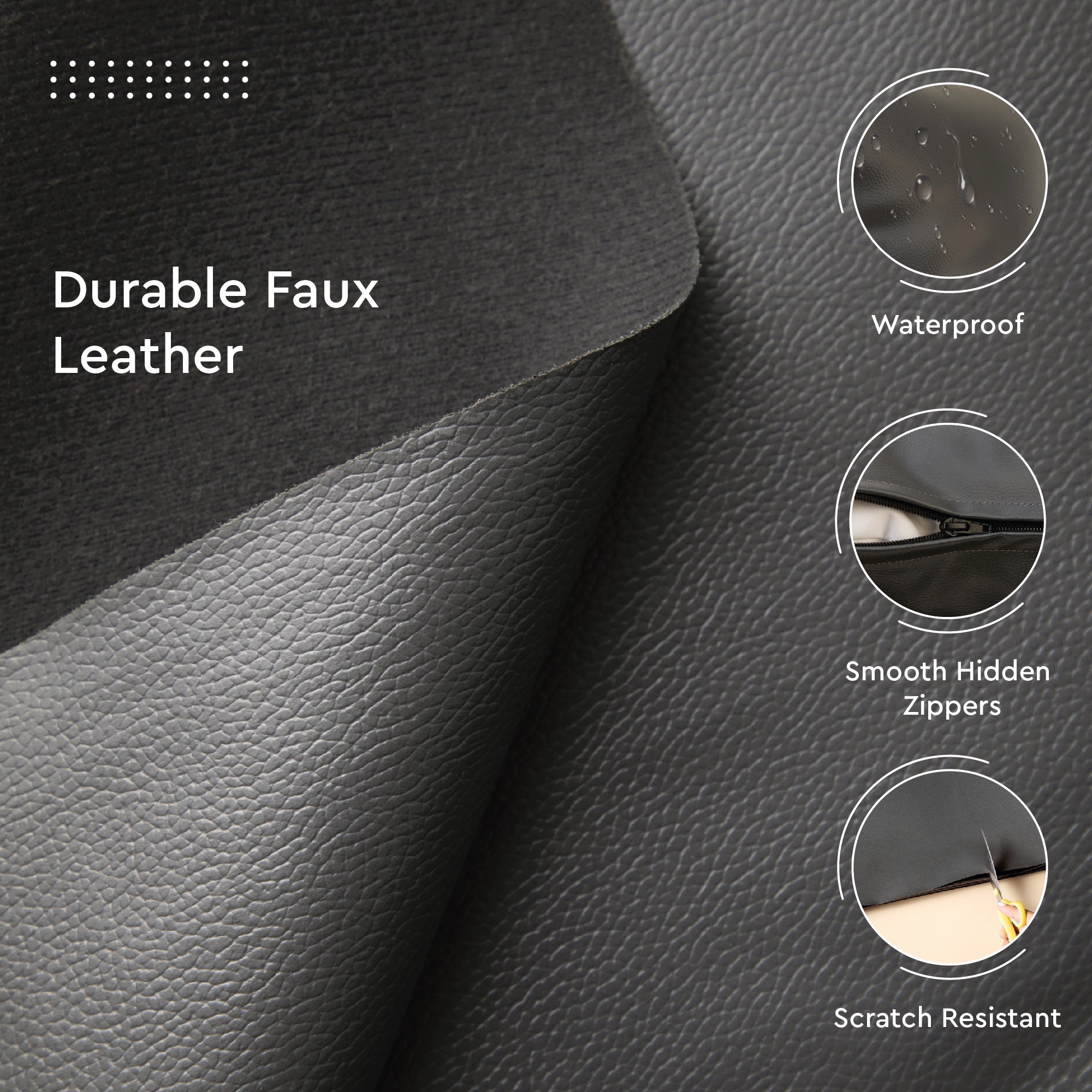 PVC Leather Dark Grey Cushion Cover (Pack of 2)