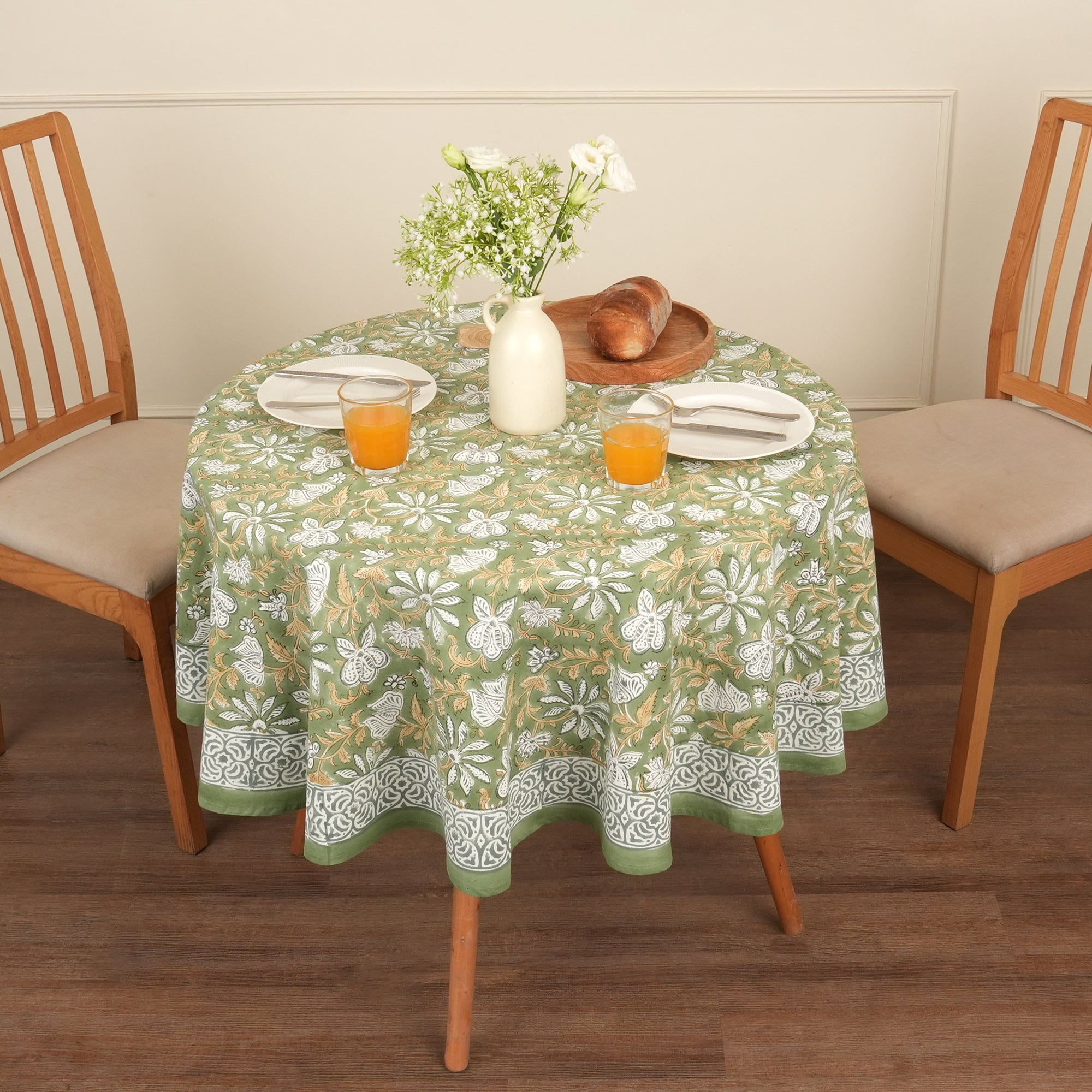 Jaipuri Hand block Print Cotton Sage Green Tablecloth