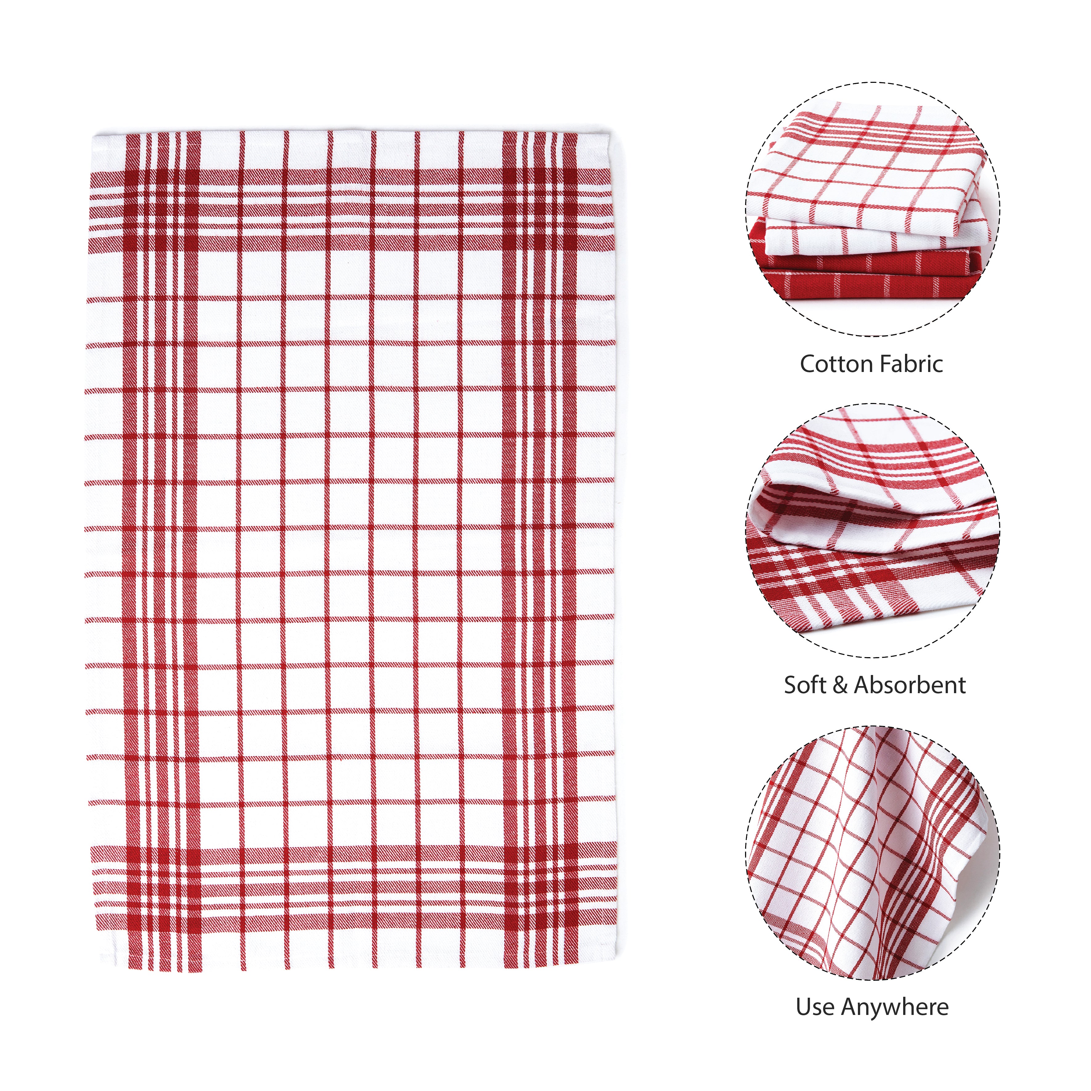 Cotton Red Non-terry Kitchen Towel (Pack of 4)