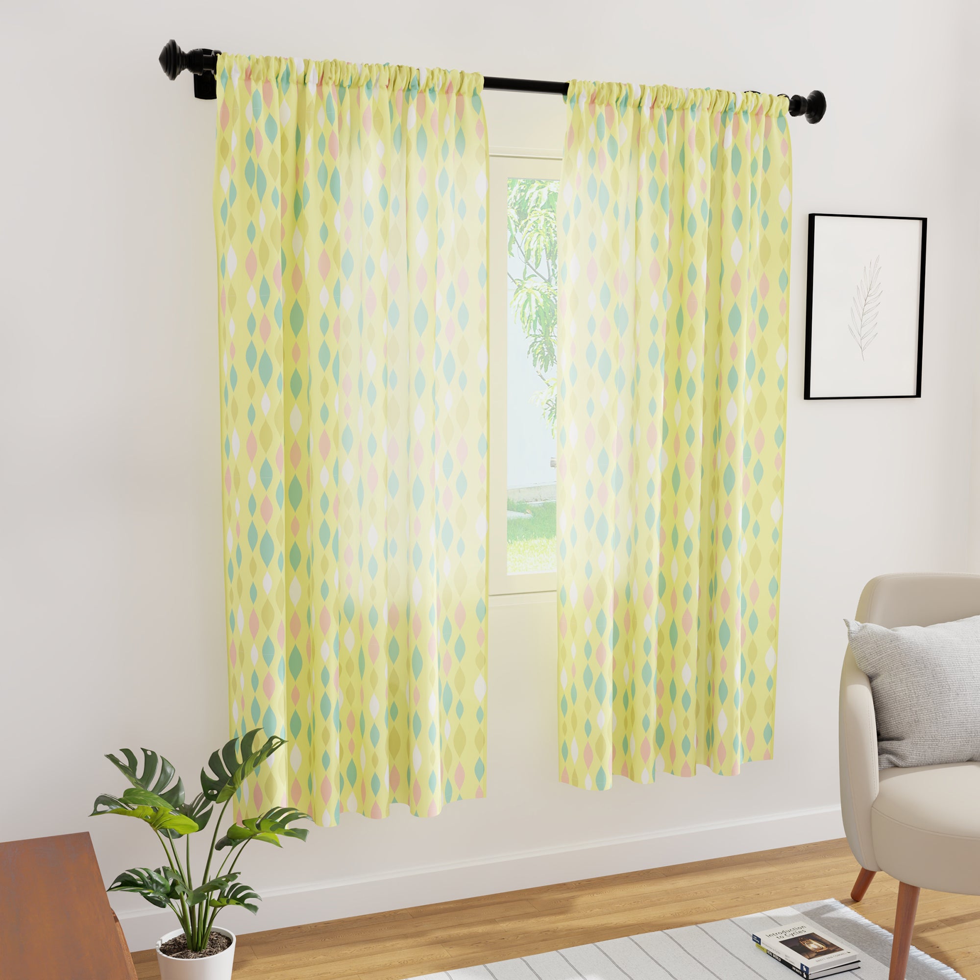 Polyester Teardrops Lemon Curtain (Pack of 2)