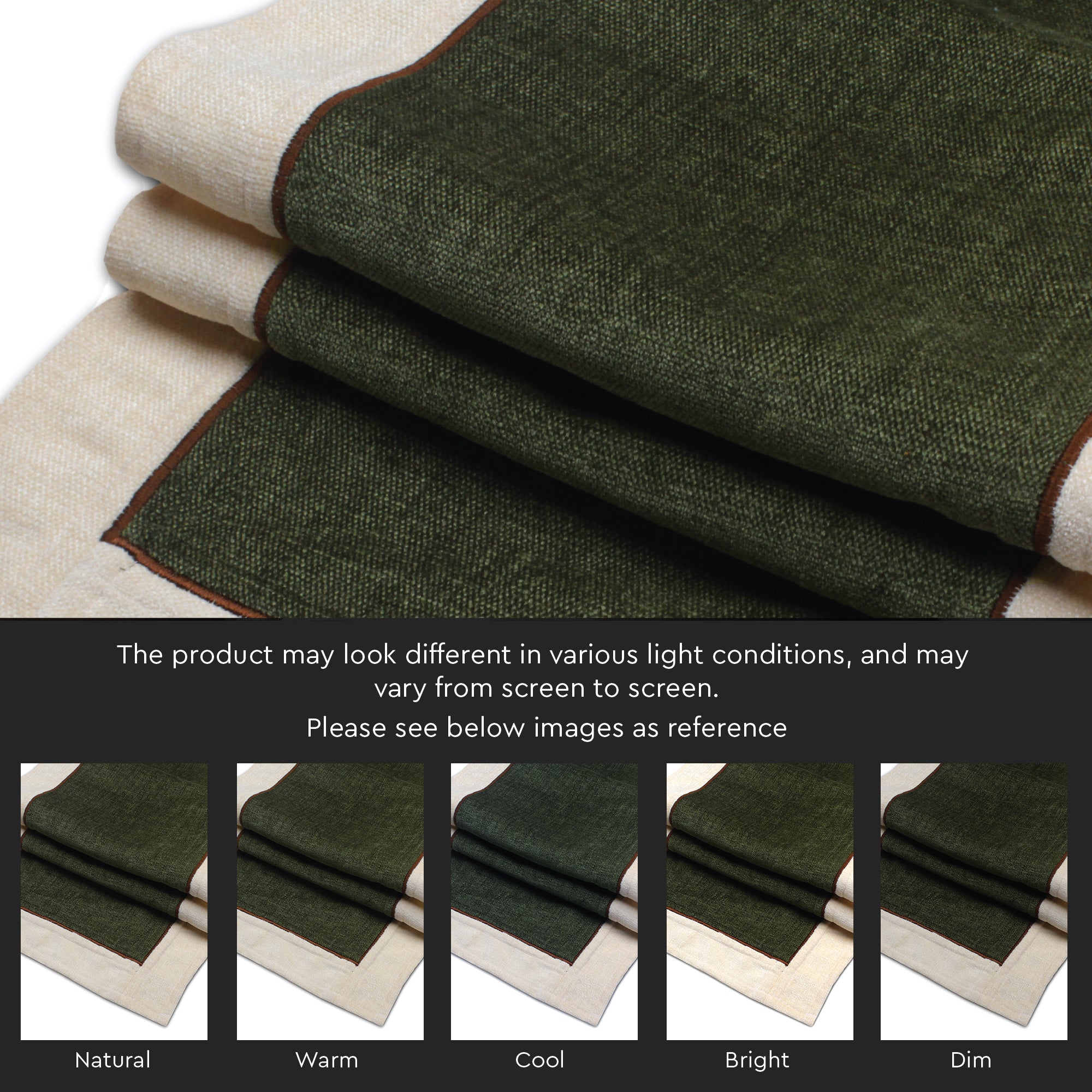 Cotton Off White & Moss Green Table Runner (Pack of 1)