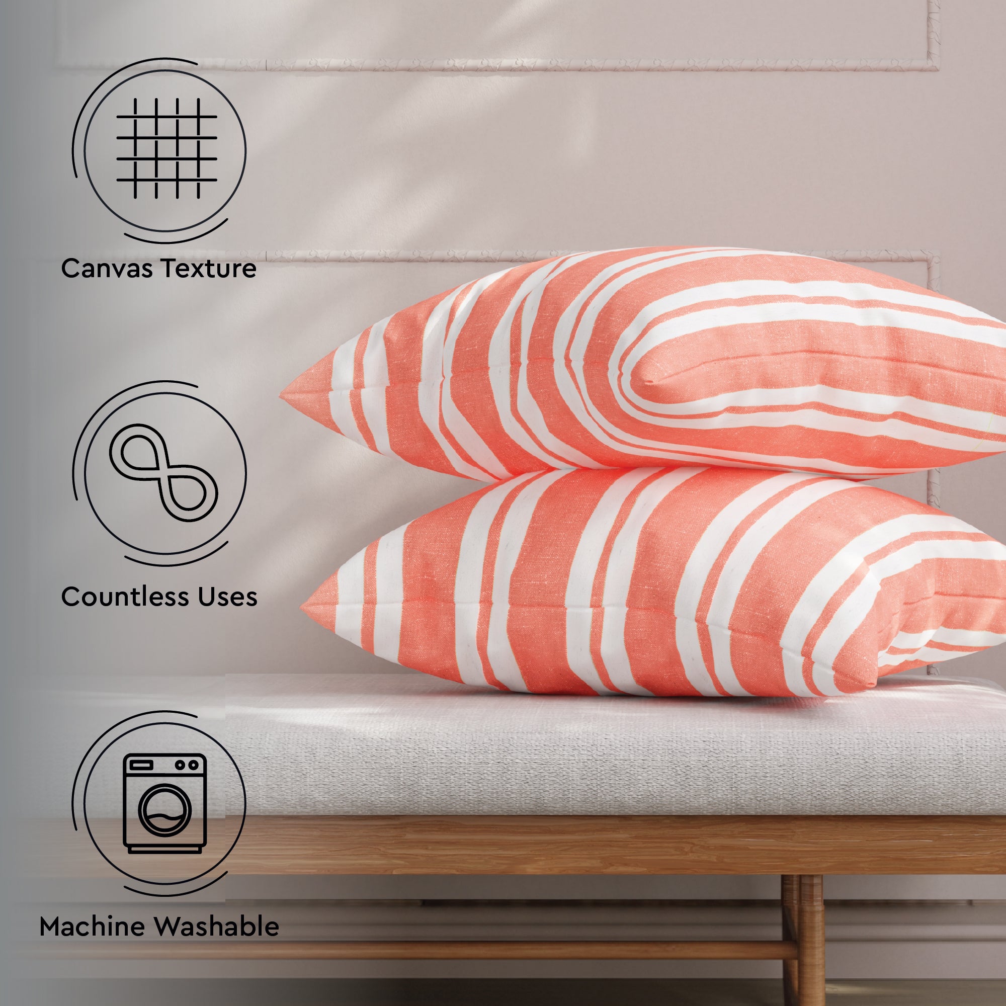 Cotton Canvas Franca Orange Stripes Cushion Cover