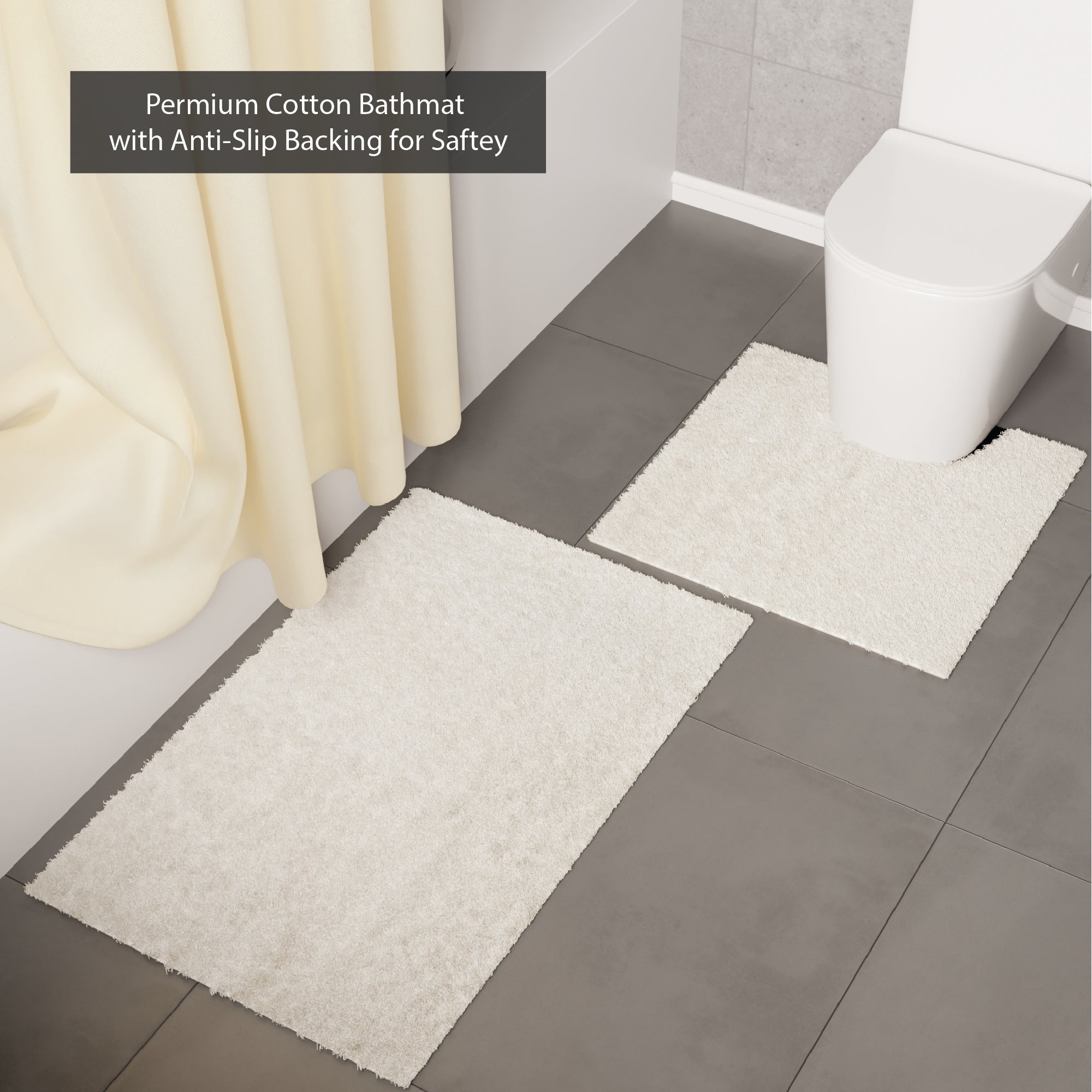 Polyester Natural Shower Curtain + Bathmat (Pack of 3)
