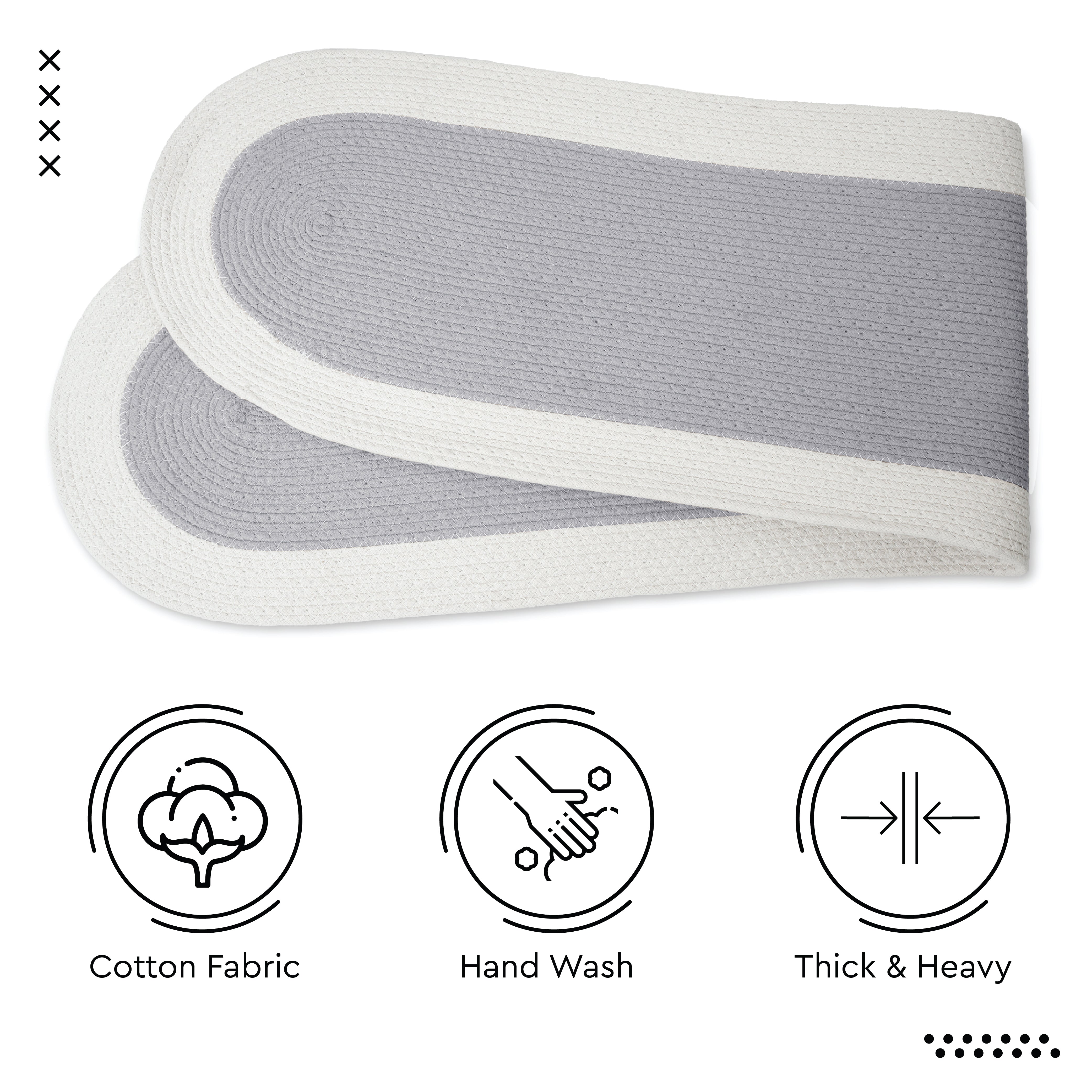 Cotton Light Grey & Off White Table Runner (Pack of 1)