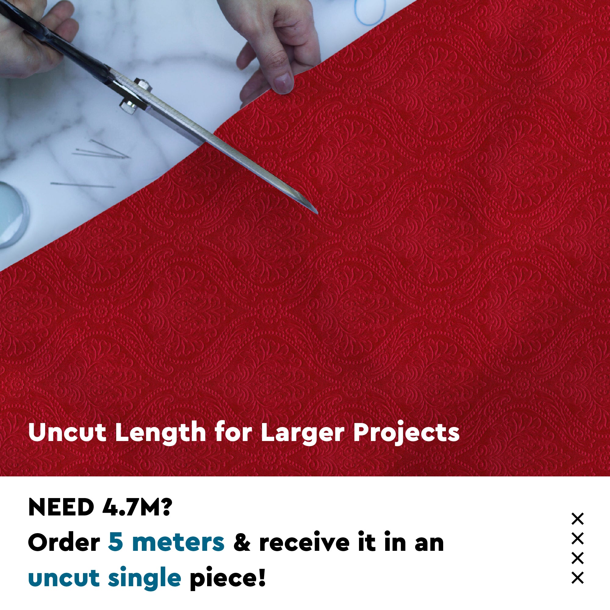 Embossed Velvet Red Fabric by Meter