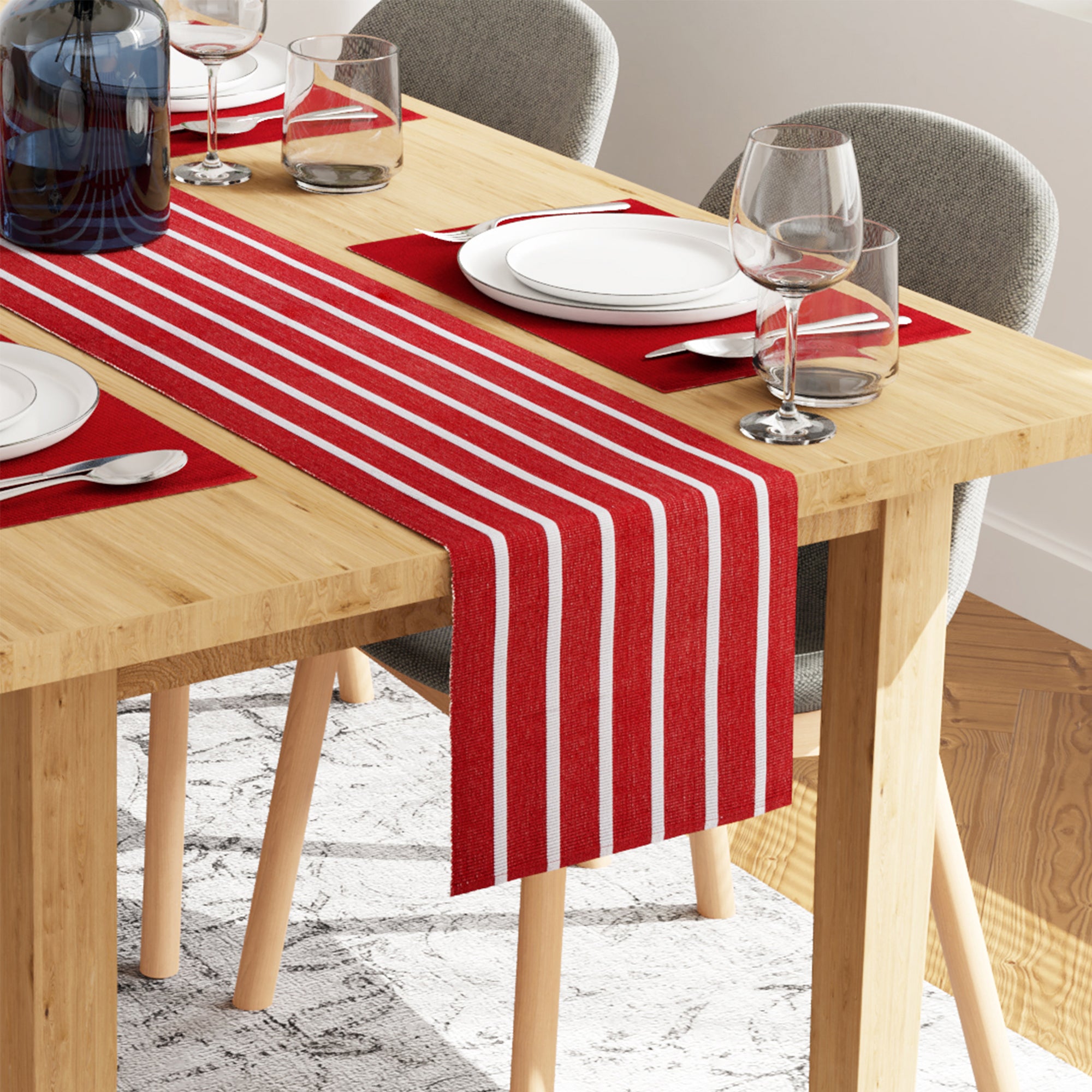 Cotton Roma Red Table Runner+Placemat (Pack of 7)