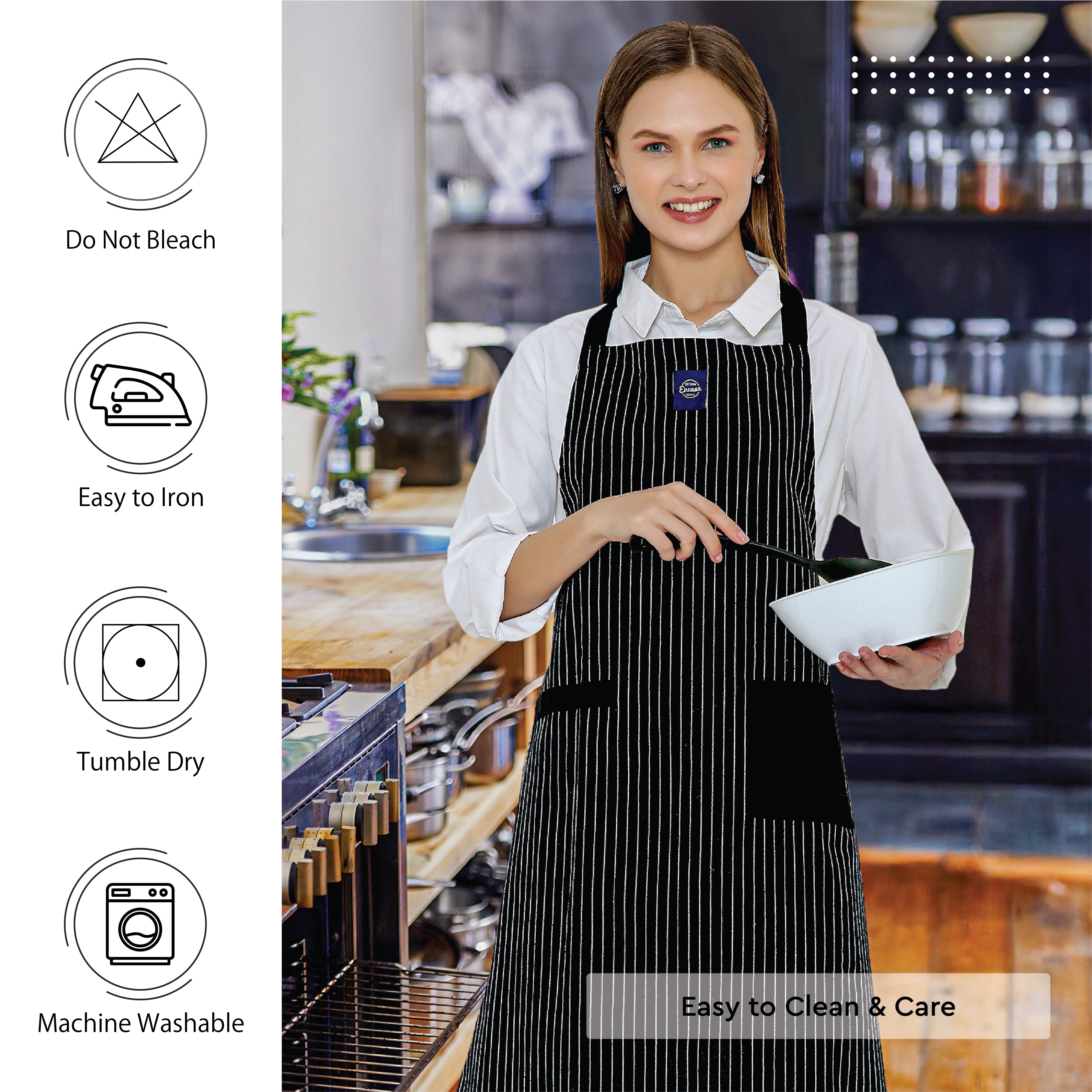 Cotton Butcher Stripes Black Apron (Pack of 1)