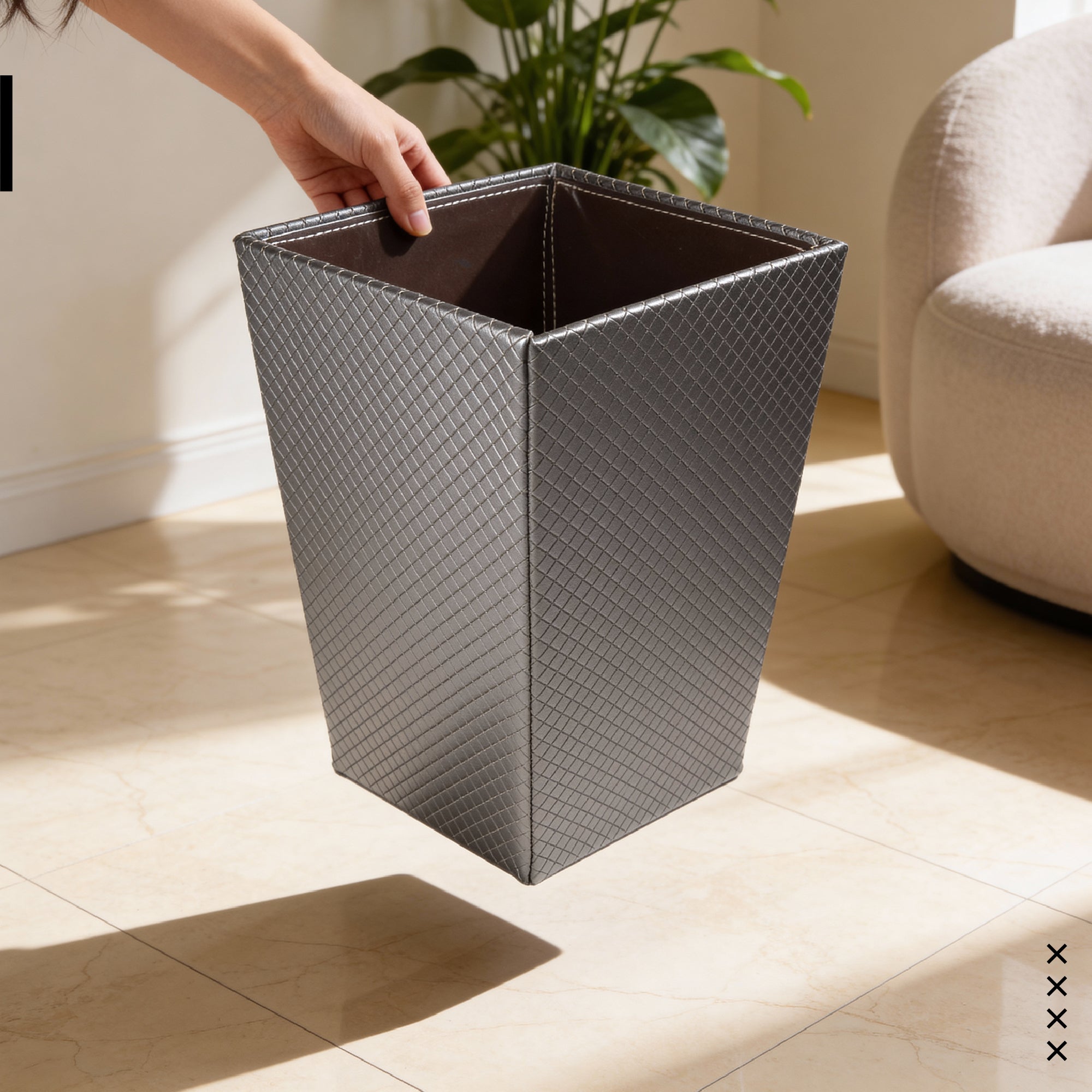 Faux Leather Grey Leather Dustbin