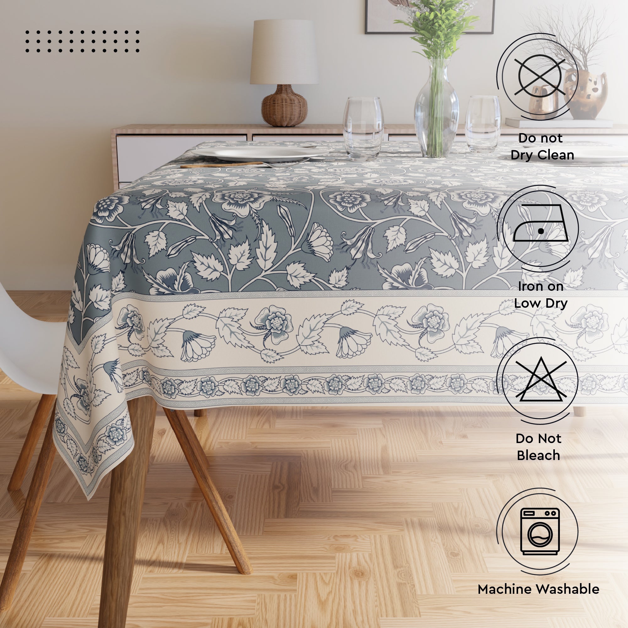 Polyester French Grey Printed Table Cloth (Pack of 1)