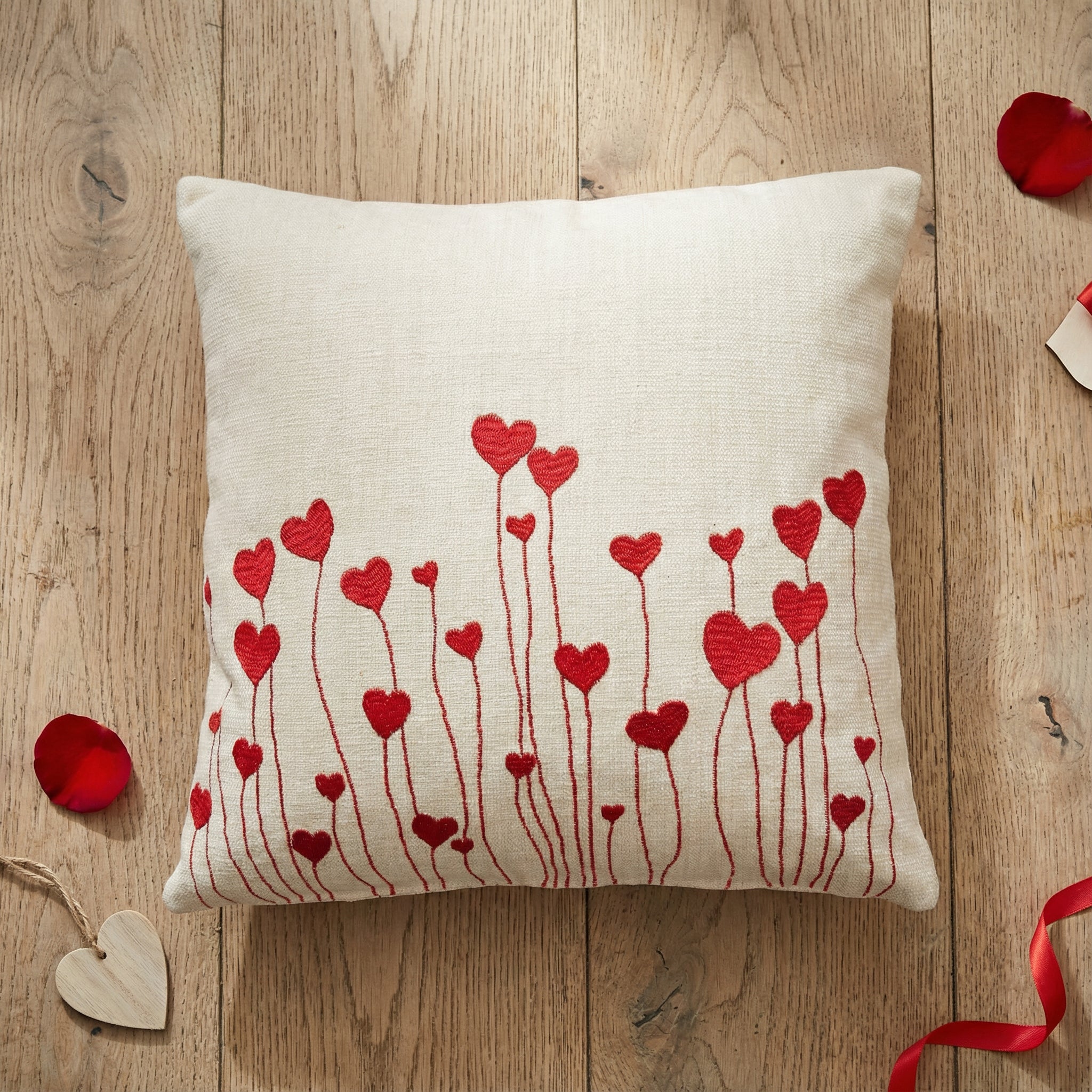White Heart- Red Cushion Cover