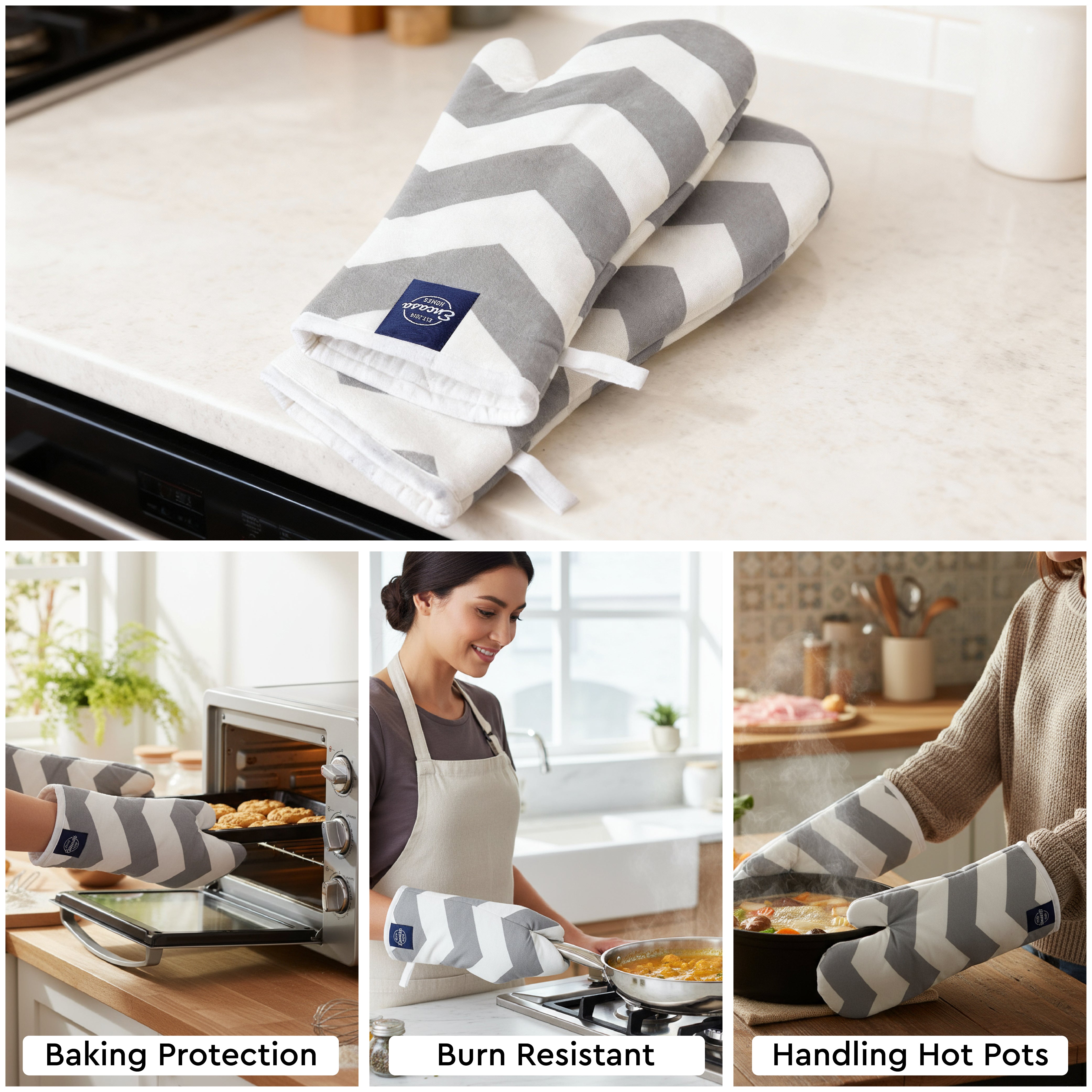 Cotton ZZ Grey Oven Gloves (Pack of 2)
