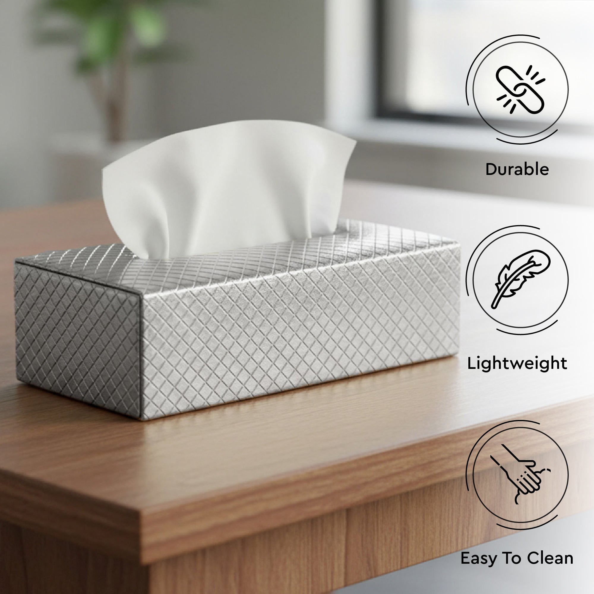 Faux Leather Silver Tissue Box (Pack of 1)