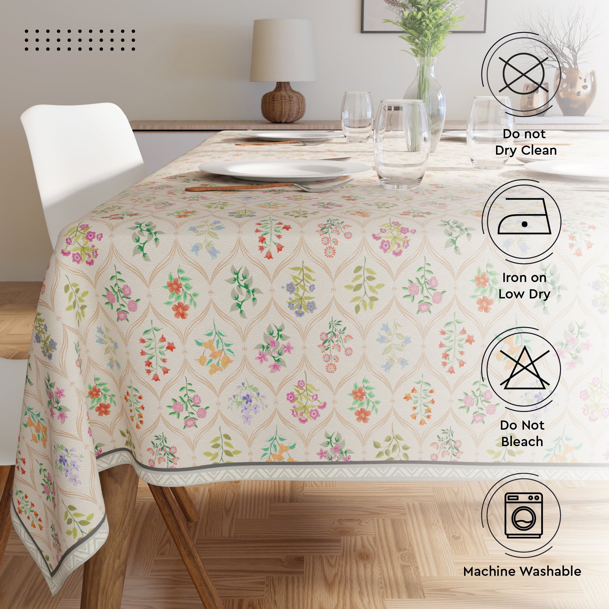 Polyester French Beige Printed Table Cloth (Pack of 1)