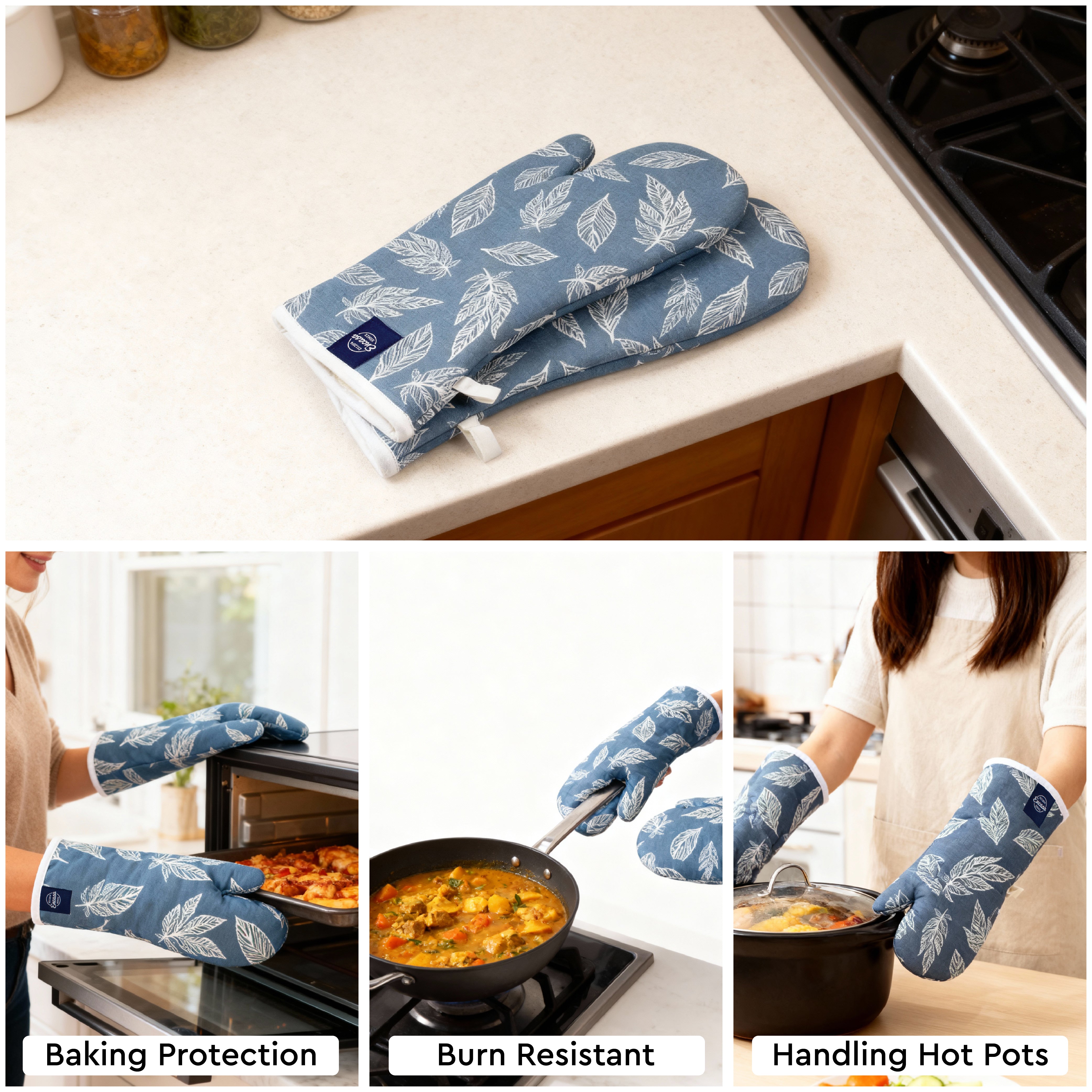 20s Sheeting Big Leaf Blue Oven Gloves (Pack of 2)