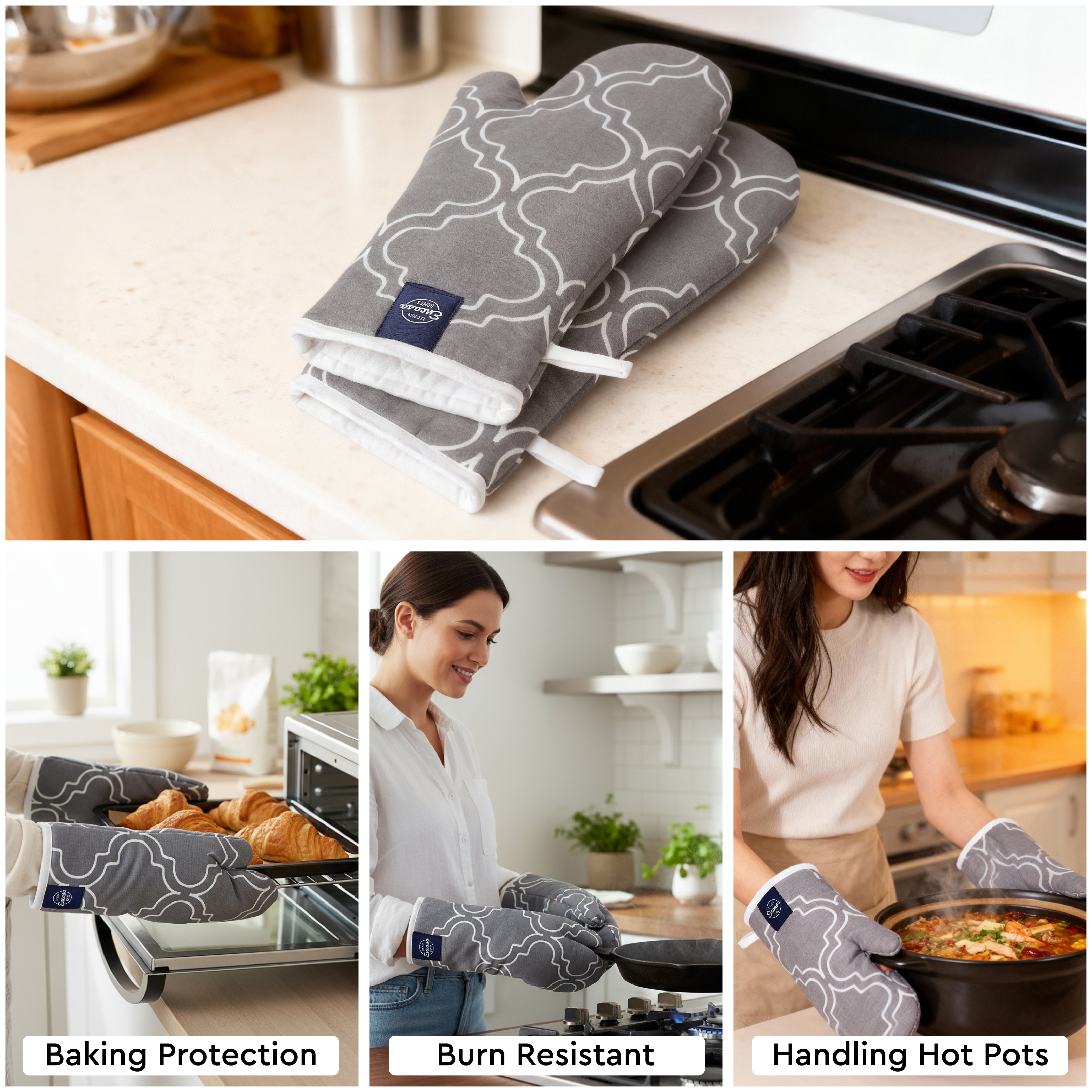 20s Sheeting Trellis Grey Oven Gloves (Pack of 2)