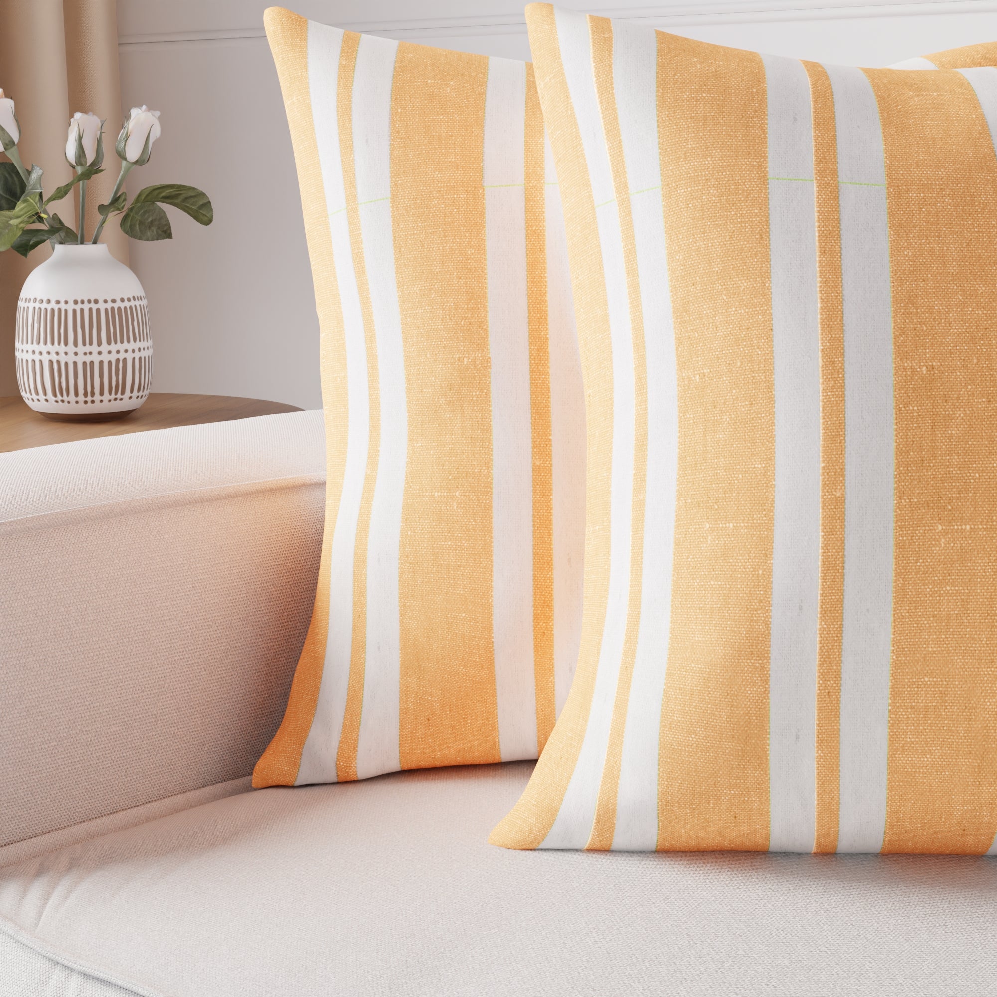 Cotton Canvas Franca Yellow Stripes Cushion Cover