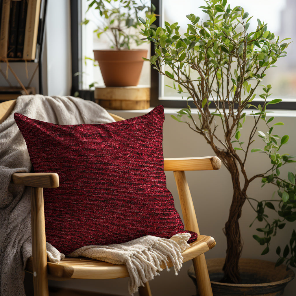 Chenille Red 1 Cushion Cover (Pack of 2)