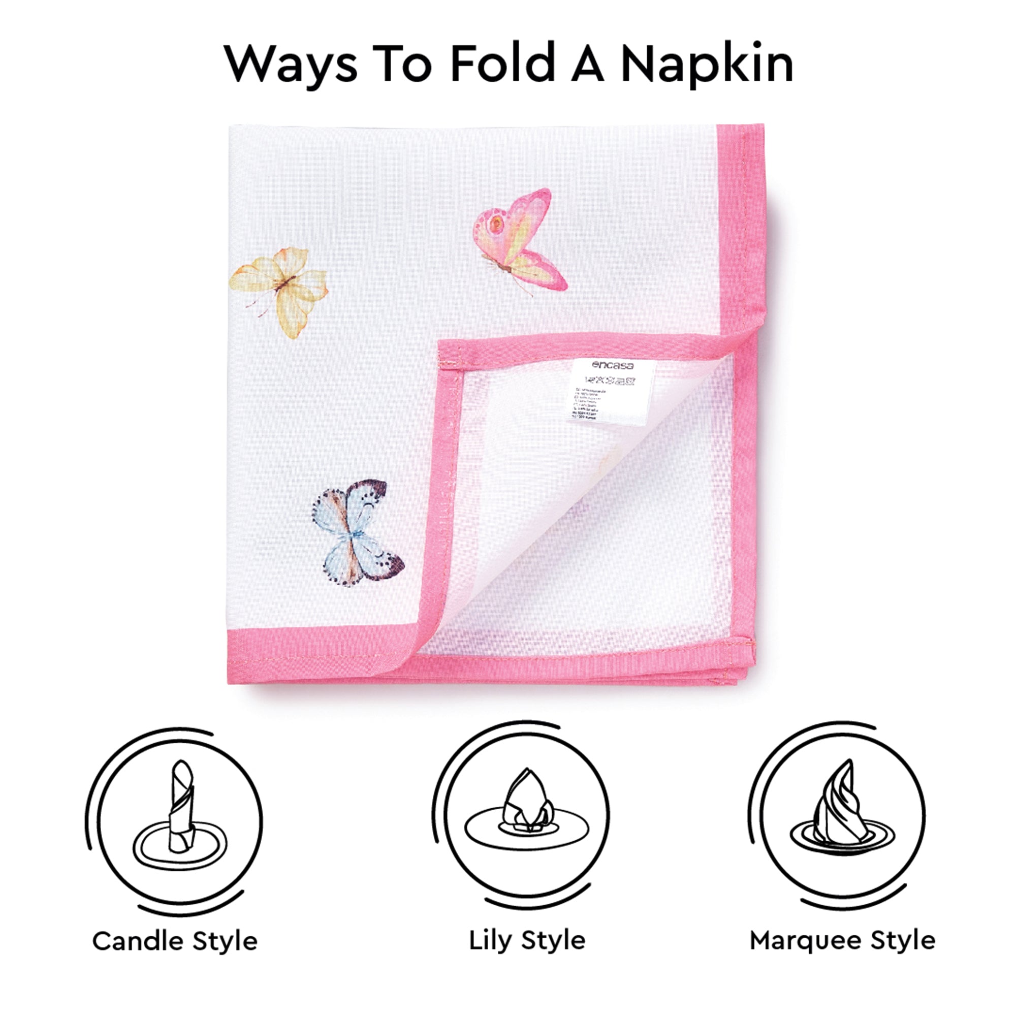 Spun Polyester Pink Butterflies Table Napkin