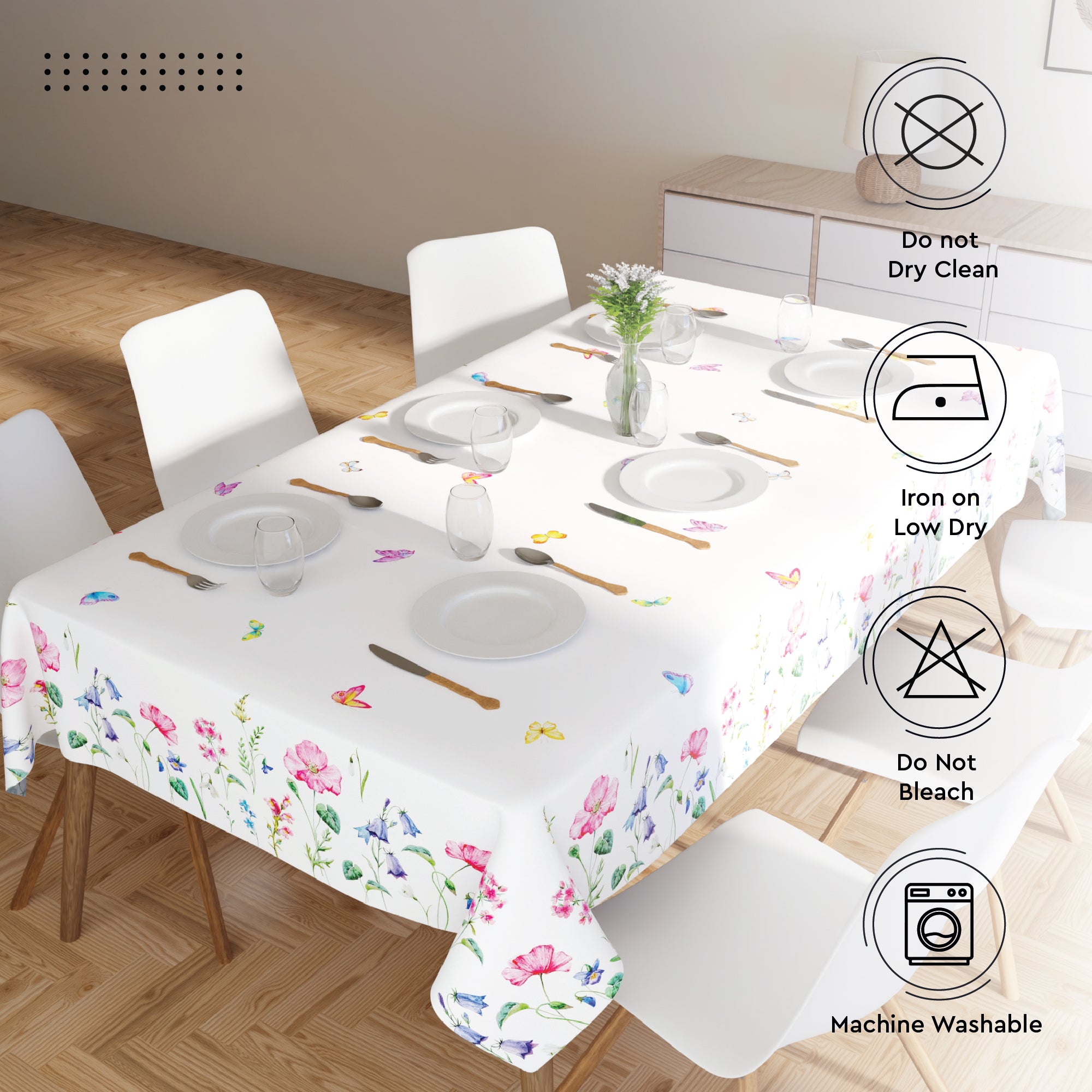 Polyester Pink Butterflies Printed Table Cloth
