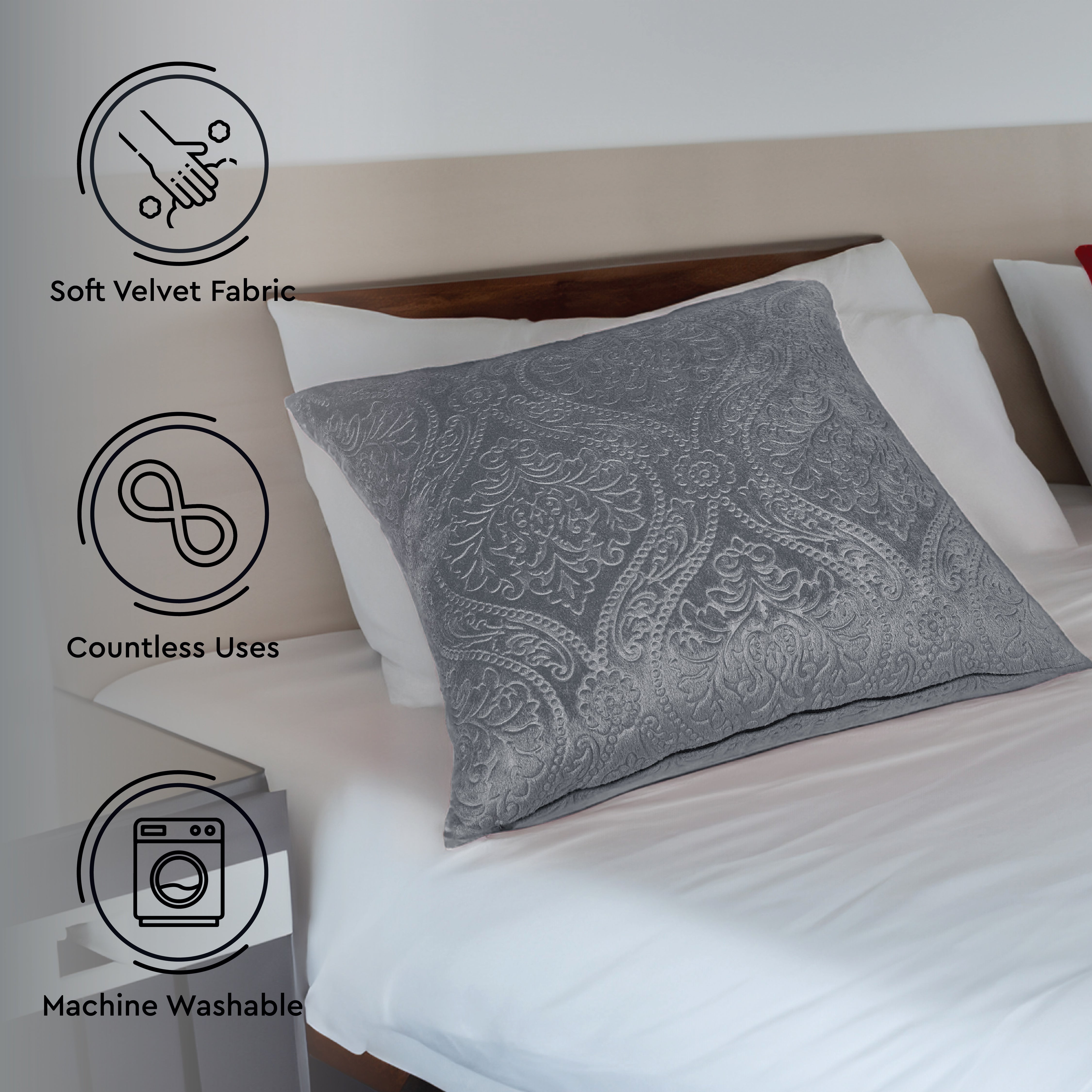 Embossed Velvet Grey Cushion Cover (Pack of 2)
