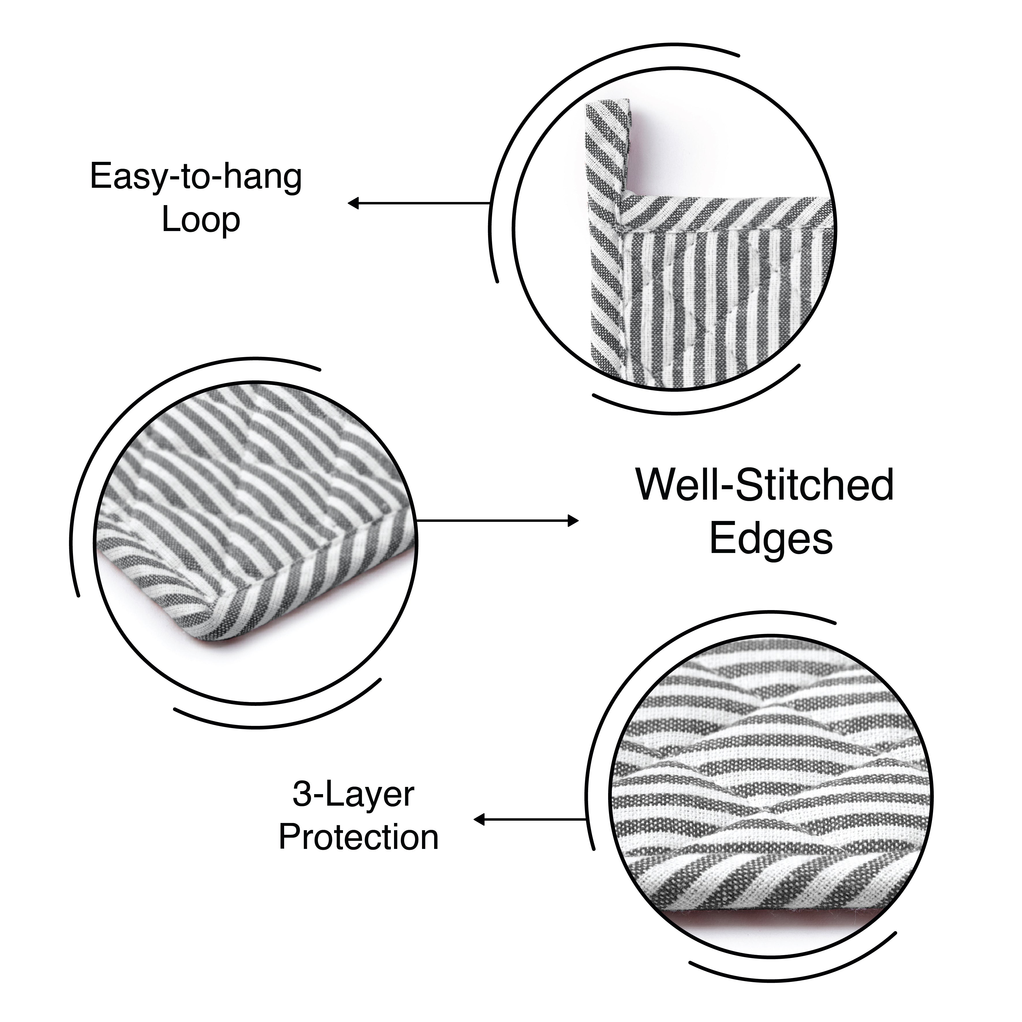 Cotton Ticking Black Pot Holders (Pack of 2)
