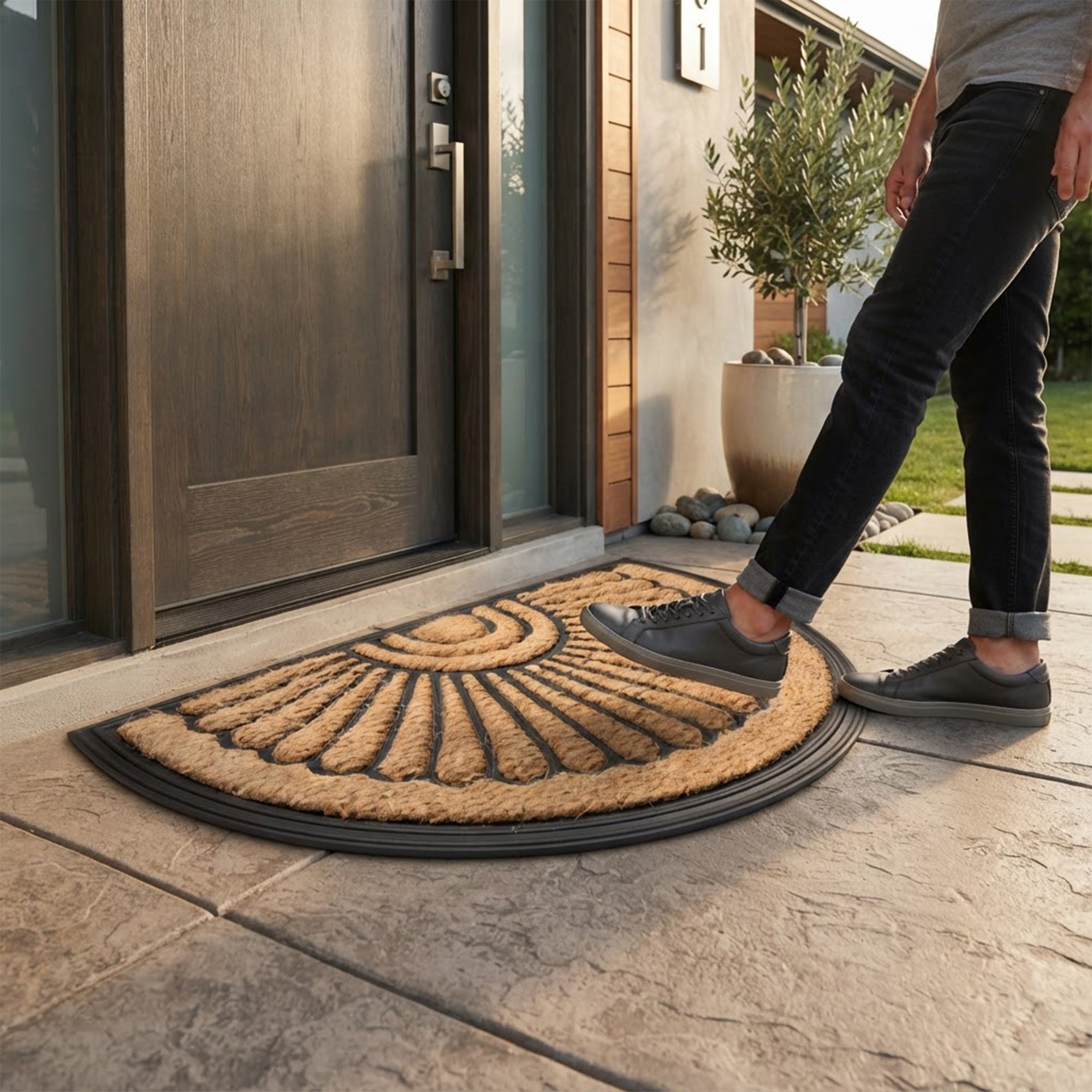 Coir Half Round Sunrise Door Mat (Pack of 1)