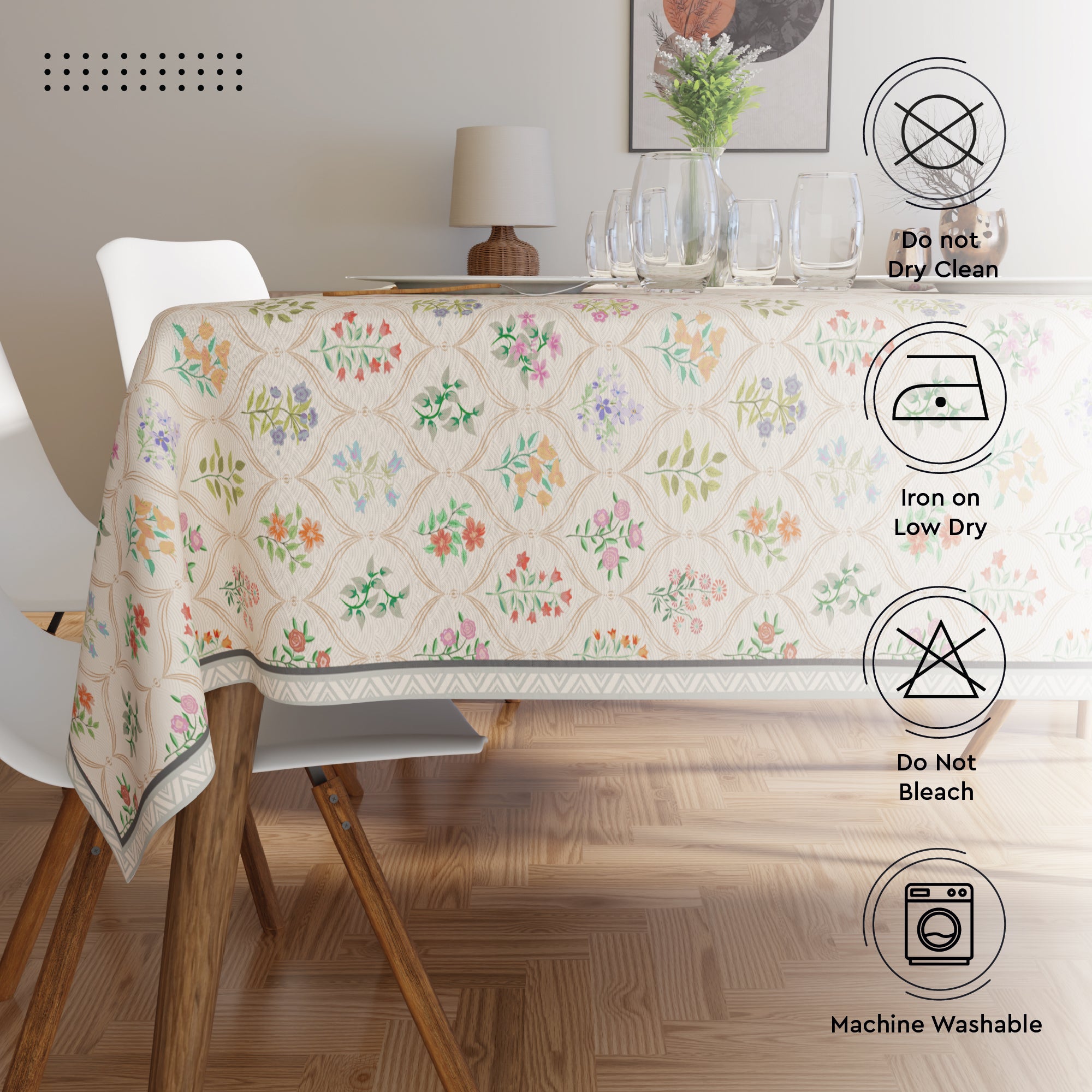 Polyester French Beige Printed Table Cloth (Pack of 1)