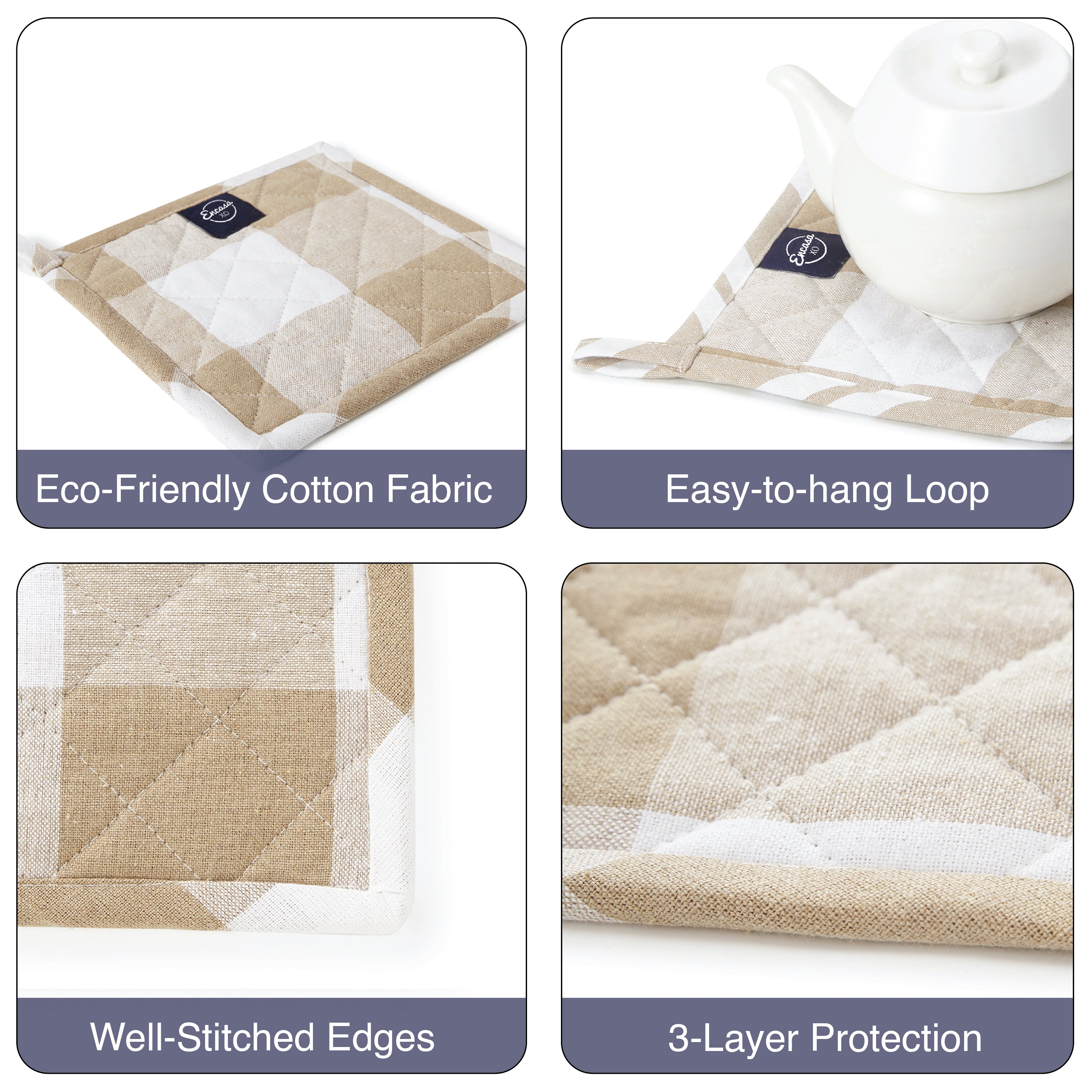 Cotton Buffalo Beige Checks Pot Holders (Pack of 2)