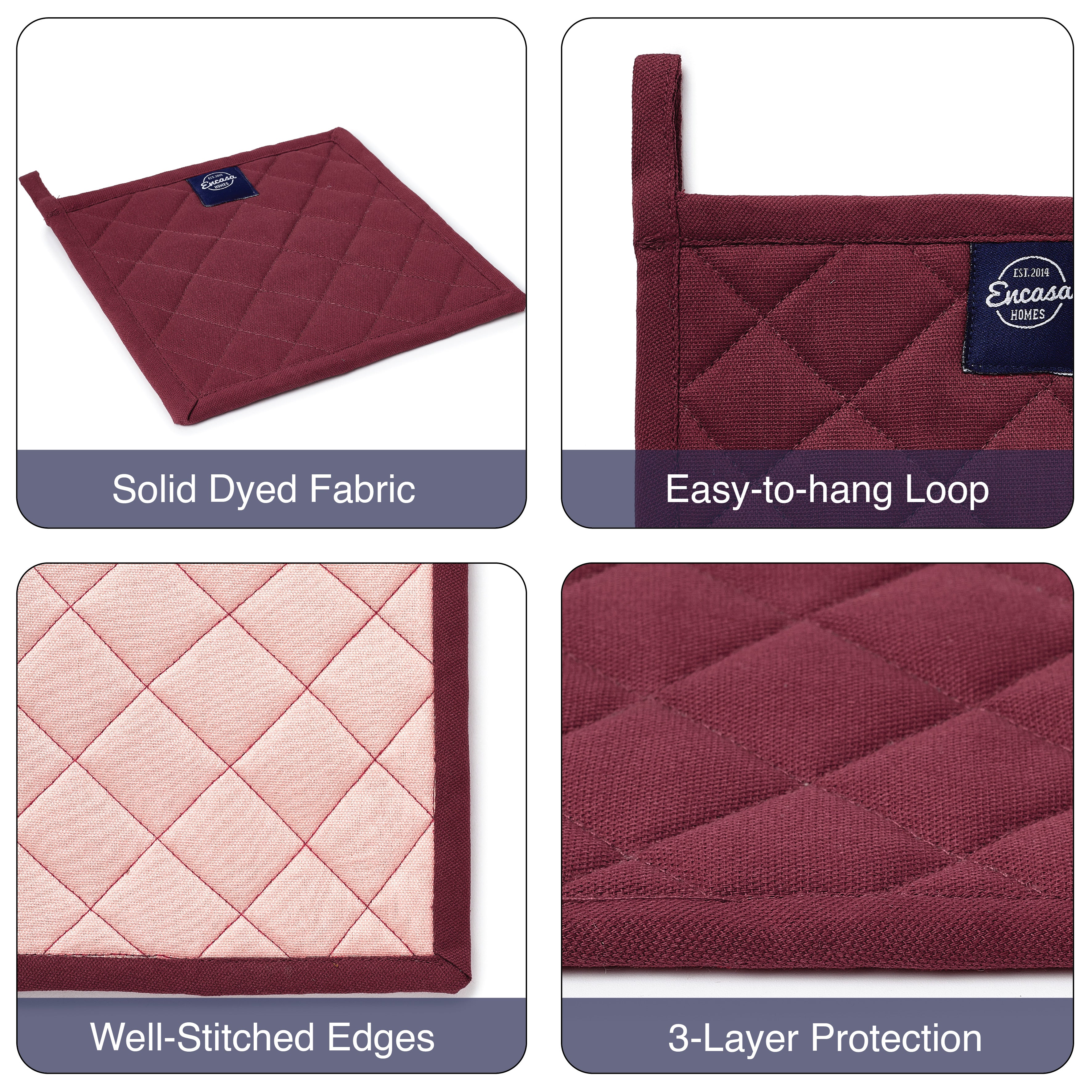 Yarn Dyed Cotton Maroon Potholder (Pack of 4)