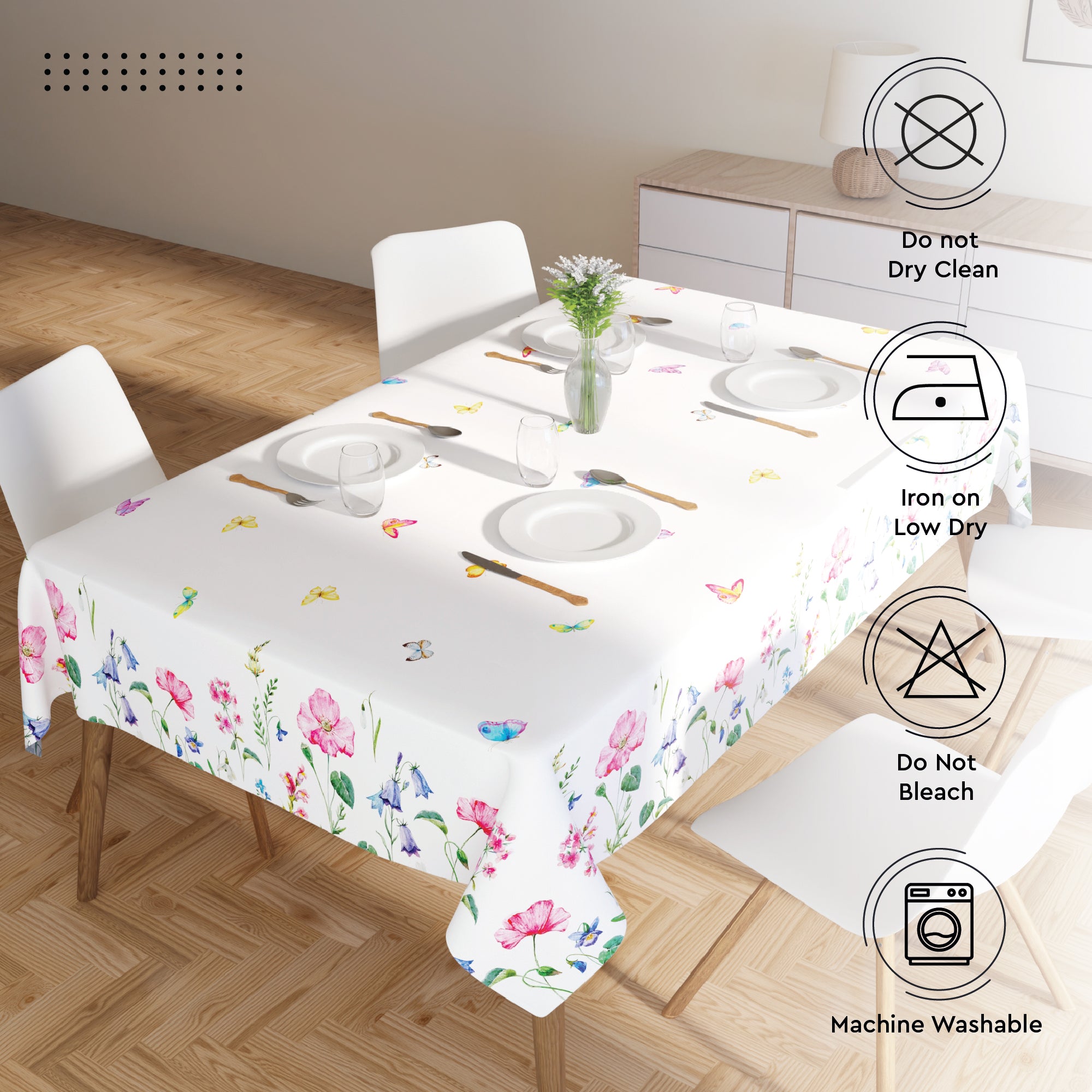 Polyester Pink Butterflies Printed Table Cloth