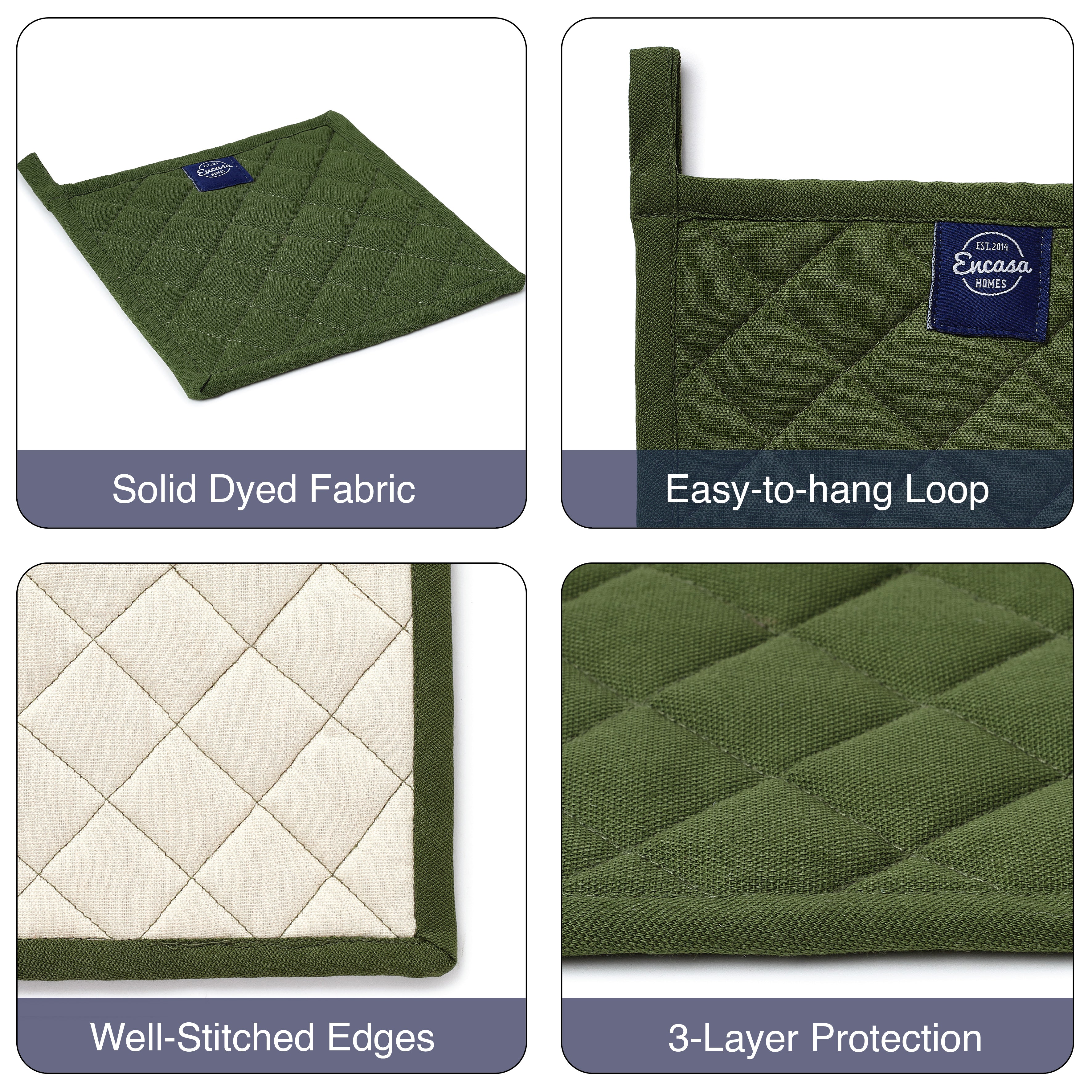 Yarn Dyed Cotton Leaf Green Potholder (Pack of 4)