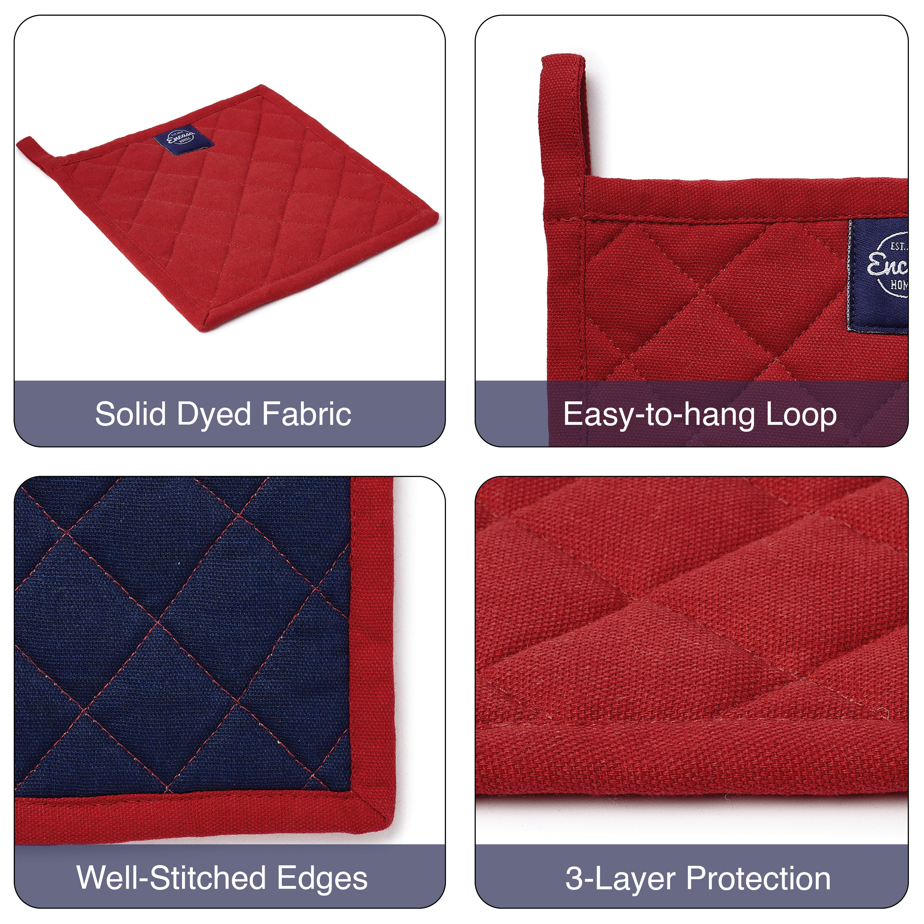 Yarn Dyed Cotton Red Potholder (Pack of 4)